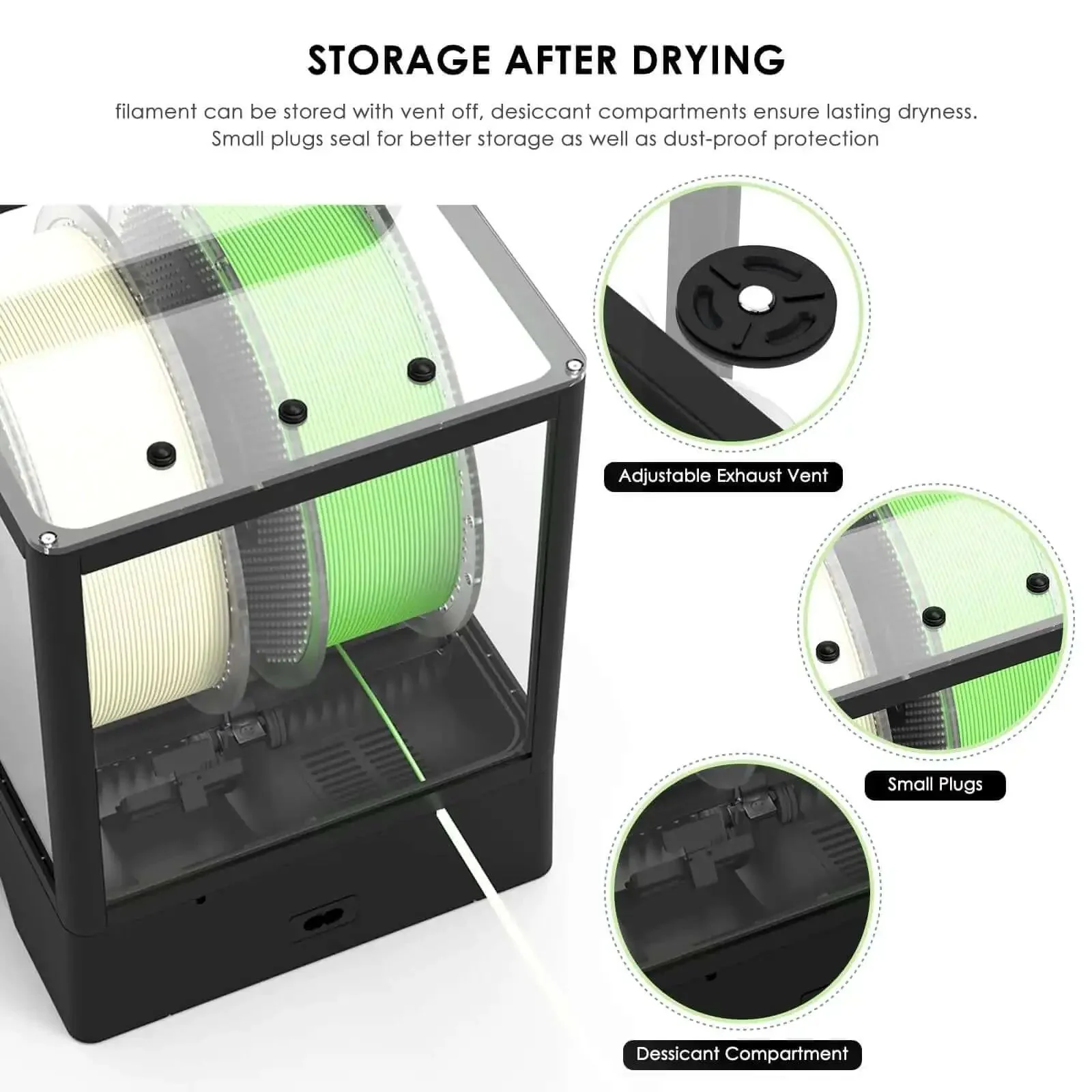 3D Printer Filament Dryer Box With Auto Rotation And Humidity Hold, No Fuss Spool Dry Box For Nylon PLA TPU, 360 Degree Heating, Fits 3kg Spools, Auto Rotate, High Capacity, Fast Even Drying At Up To 80C - Image 3