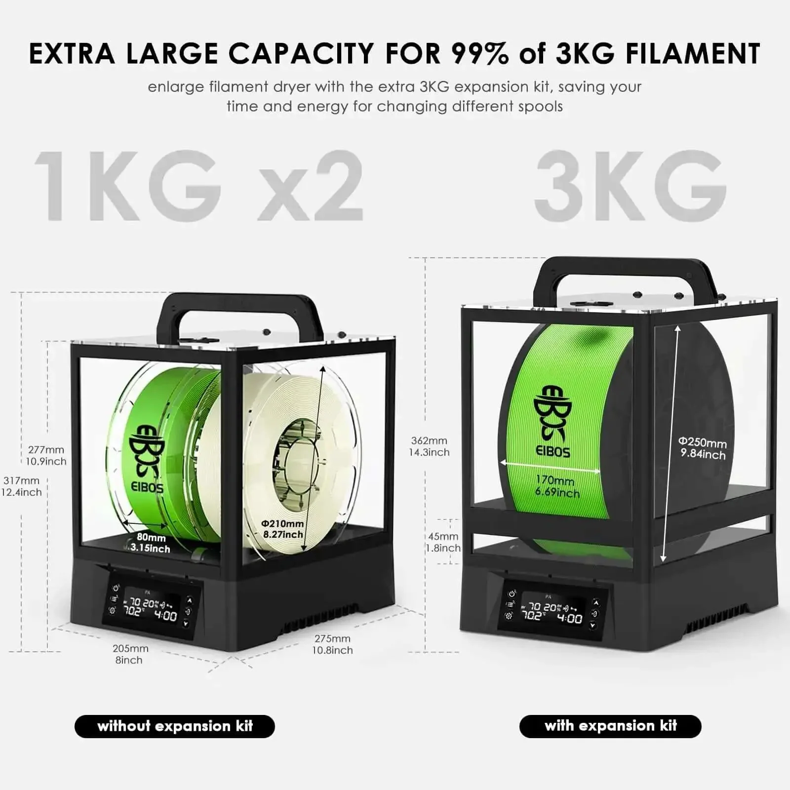 3D Printer Filament Dryer Box With Auto Rotation And Humidity Hold, No Fuss Spool Dry Box For Nylon PLA TPU, 360 Degree Heating, Fits 3kg Spools, Auto Rotate, High Capacity, Fast Even Drying At Up To 80C - Image 5
