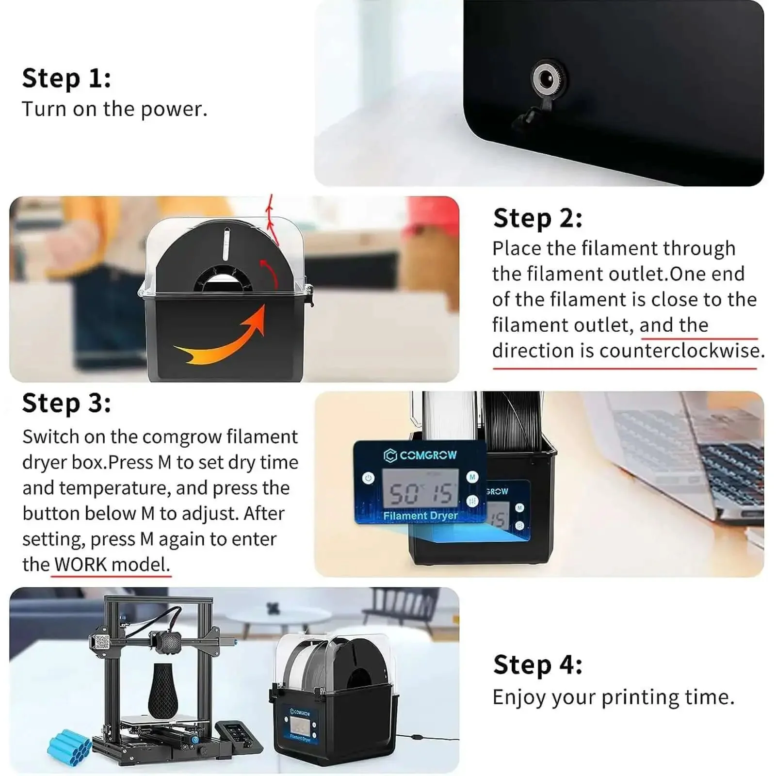 3D Printer Filament Dryer Box With Huge Storage For 1Kg Spools, Keeps Filaments Dry Through Prints, Compatible With 1.75mm And 2.85mm PLA ABS Silk Filaments, Filament Dehydrator With Spool Holder - Image 7