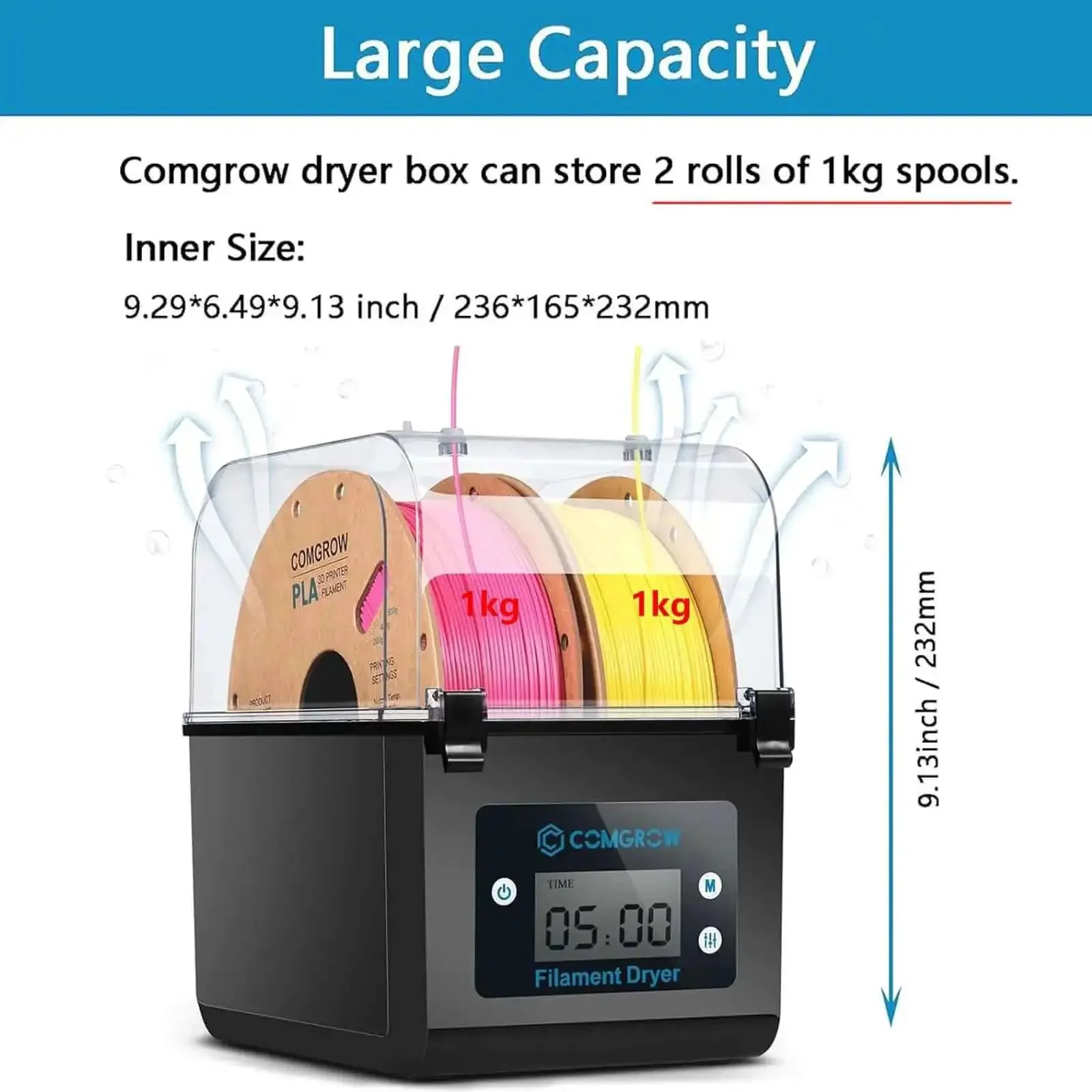 3D Printer Filament Dryer Box With Huge Storage For 1Kg Spools, Keeps Filaments Dry Through Prints, Compatible With 1.75mm And 2.85mm PLA ABS Silk Filaments, Filament Dehydrator With Spool Holder - Image 8