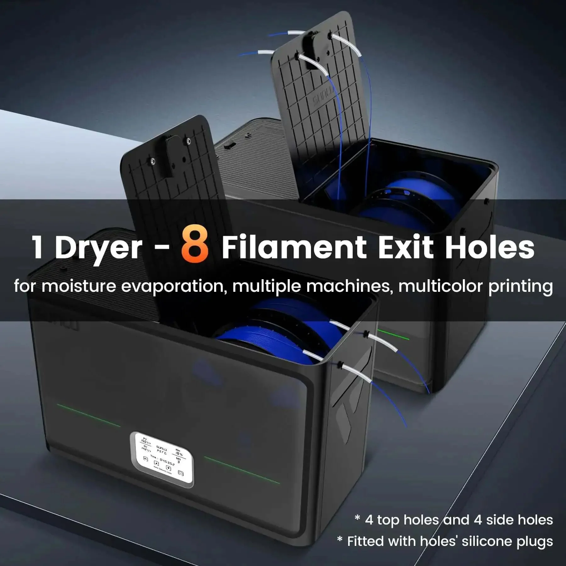 3D Printer Filament Dryer S4 4 Spool Capacity With 3 Circulation Fans, 350W PTC Heater, 70C Max Temperature, Power Saving Storage Mode, Compatible With Nylon TPU PLA PETG ABS Filament, Black - Image 7
