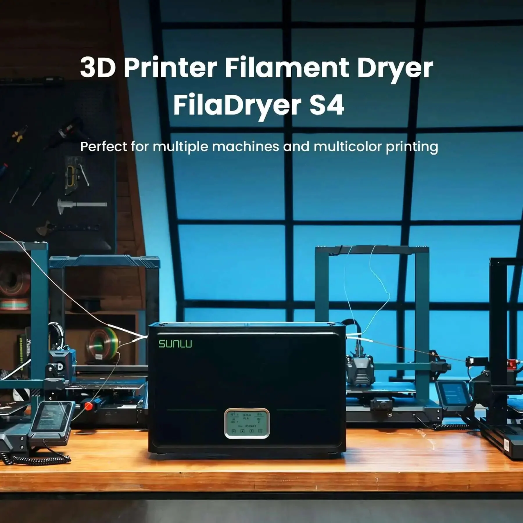 3D Printer Filament Dryer S4 With Four Spool Capacity, Upgraded Three Circulation Fans, 350W PTC Heater, 70 Degree Max Temp, Smart Humidity Control, Compatible Nylon TPU PLA PETG ABS Filaments, Black - Image 2
