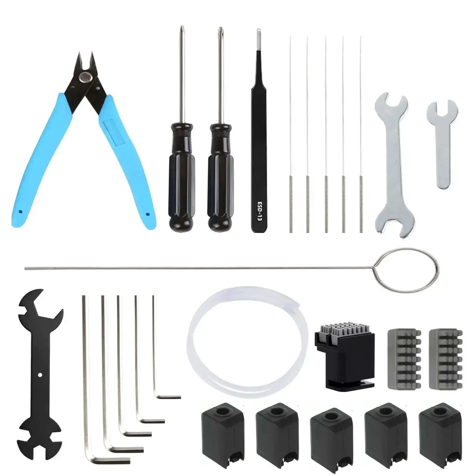 3D Printer Maintenance Tool Kit For X1 X1C X1E P1P P1S Models With Nozzle Wiper Clog Poke Silicone Sock PTFE Tube 1m Allen Wrenches Screwdrivers Tweezers Pliers 0.4mm Needle Cleaners Pro Grade For Fast Clean Up