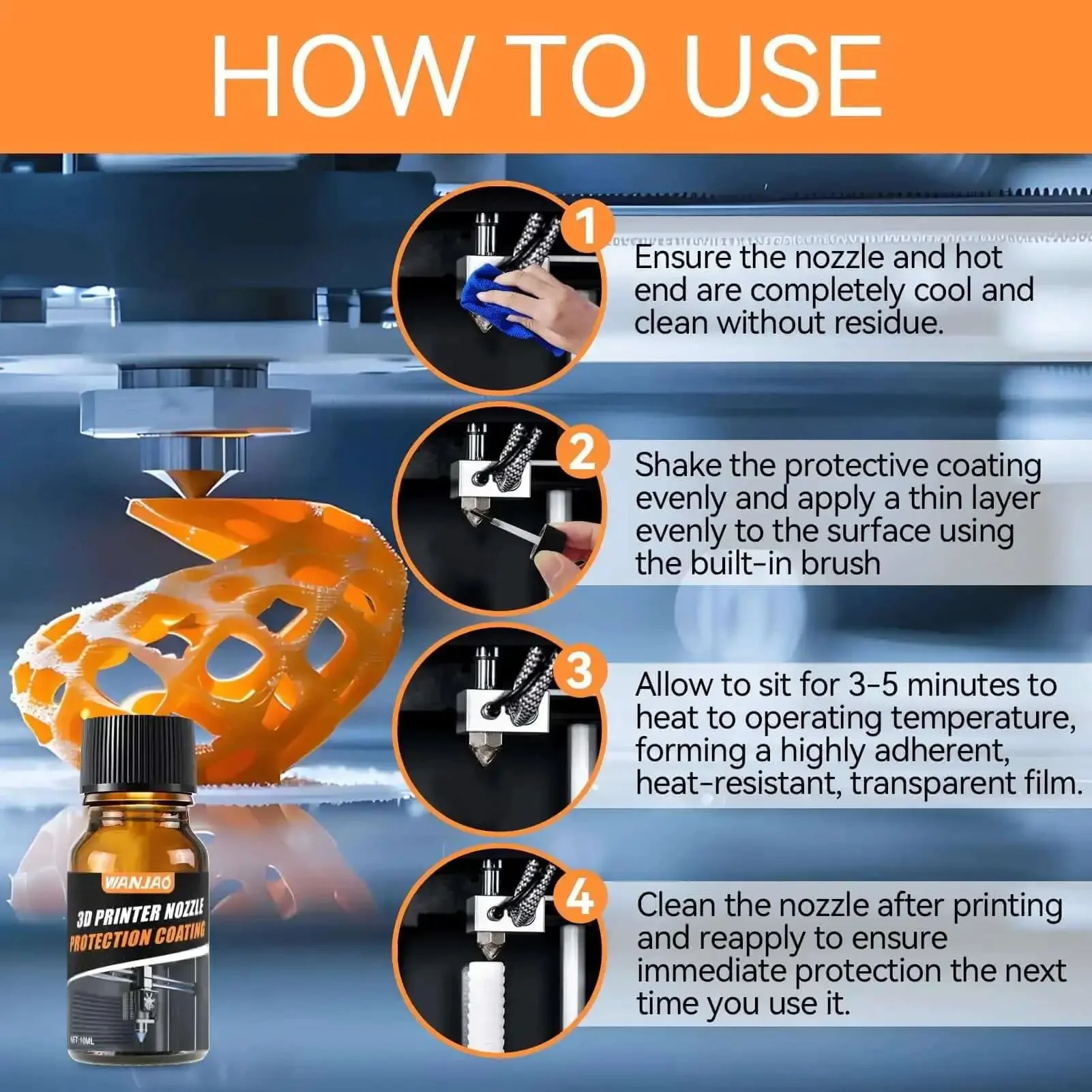 3D Printer Nozzle Protection Coating That Keeps Material Buildup And Clogging Away High Temp Non Stick Layer For Cleaner Nozzles Boosts Print Quality Durable Nozzle Cleaner For Most Printers 10Ml - Image 3
