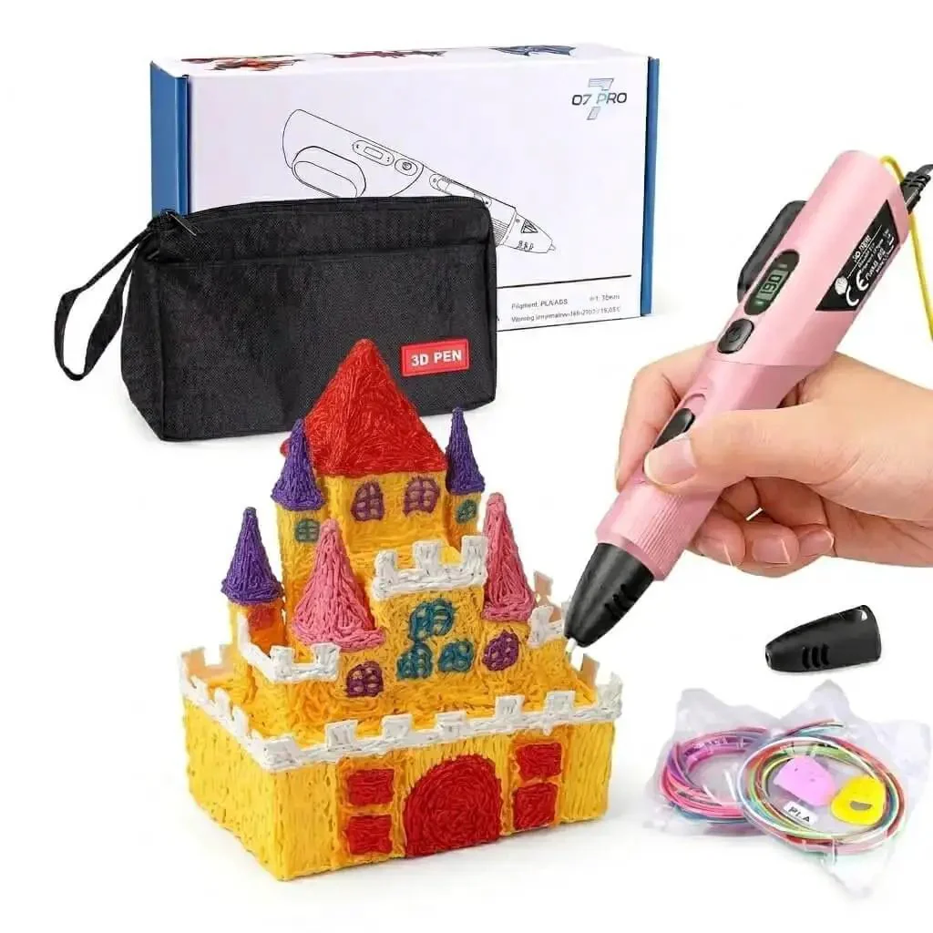 3D Printing Pen Kit With Adjustable Temperature And Stepless Speed For PLA And ABS Ceramic Nozzle LCD Display Pink Color For Dope Creative Art And DIY Projects