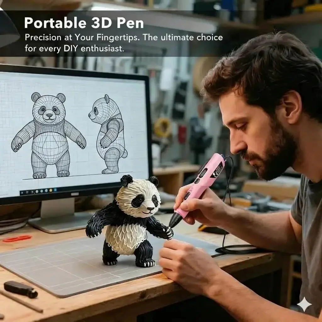 3D Printing Pen Kit With Adjustable Temperature And Stepless Speed For PLA And ABS Ceramic Nozzle LCD Display Pink Color For Dope Creative Art And DIY Projects - Image 3