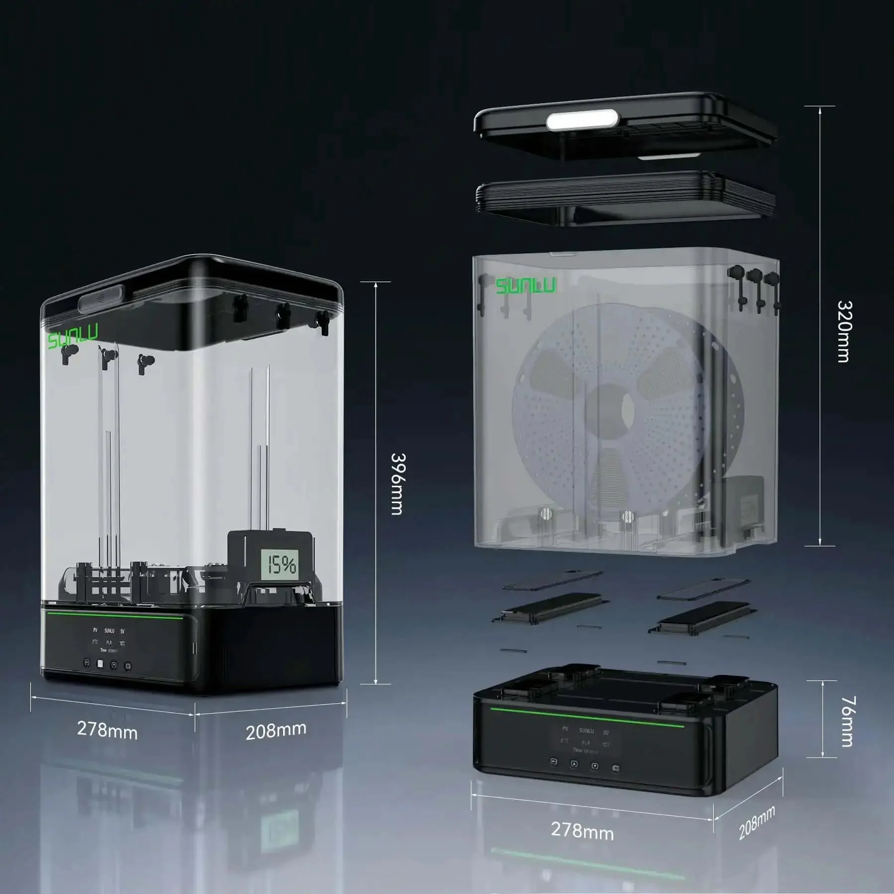 3Kg Filament Dryer SP2 With Storage Box for 1.75mm and 2.85mm Filaments, Speedy 15 Minute Heat Up To 70 Degrees Celsius, Drying And Sealing With Smart Heat Control, Compatible With PLA PETG TPU ABS ASA - Image 2