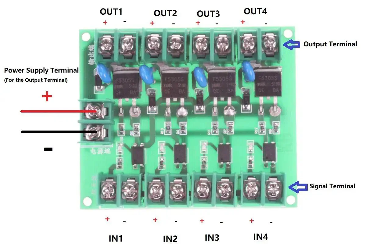 4 Channel FET Module for DC Control With Isolated Input And Output MOS Electronic Switch Board 5V To 36V Compatible, 5A Max Output, Triggered By High Or Low Level Signals, Great For Microcontrollers And PLC Projects, DIY Friendly - Image 8