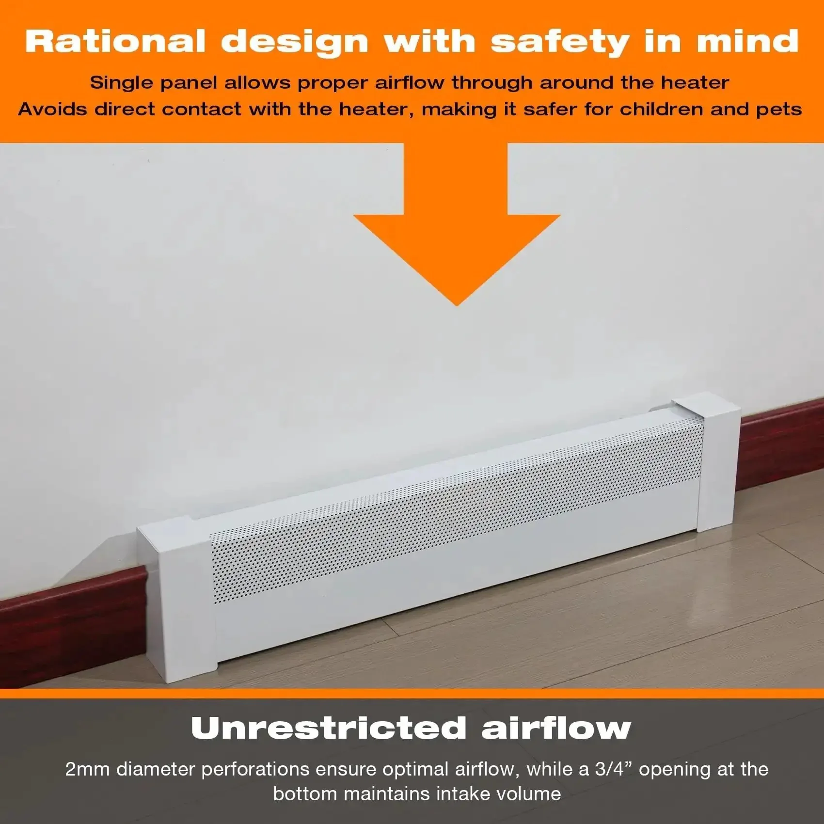 4 Foot Baseboard Heater Cover With Left And Right End Caps For Replacing Old Rusty Electric And Baseboard Covers Easy Fit Radiator Shield For Home Heating - Image 2