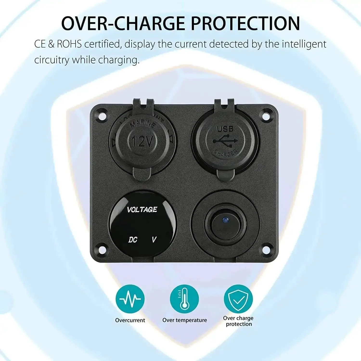 4 In 1 Car Charger Panel With LED Voltmeter And Dual USB 4.2A Fast Charge Cigarette Lighter Socket LED Rocker Switch 12V 24V Power Hub For Marine Boat RV Truck - Image 7