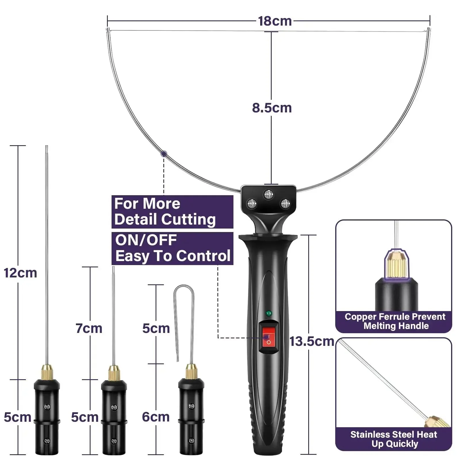 4 In 1 Foam Cutter Set With 18W High Power Electric Styrofoam Cutter Kit 100 240V Power Adapter Includes 12cm And 7cm Wand Knives 5cm Bend Knife 18cm Bow Blade Great For DIY Crafting Foam Carving And Small Projects - Image 3