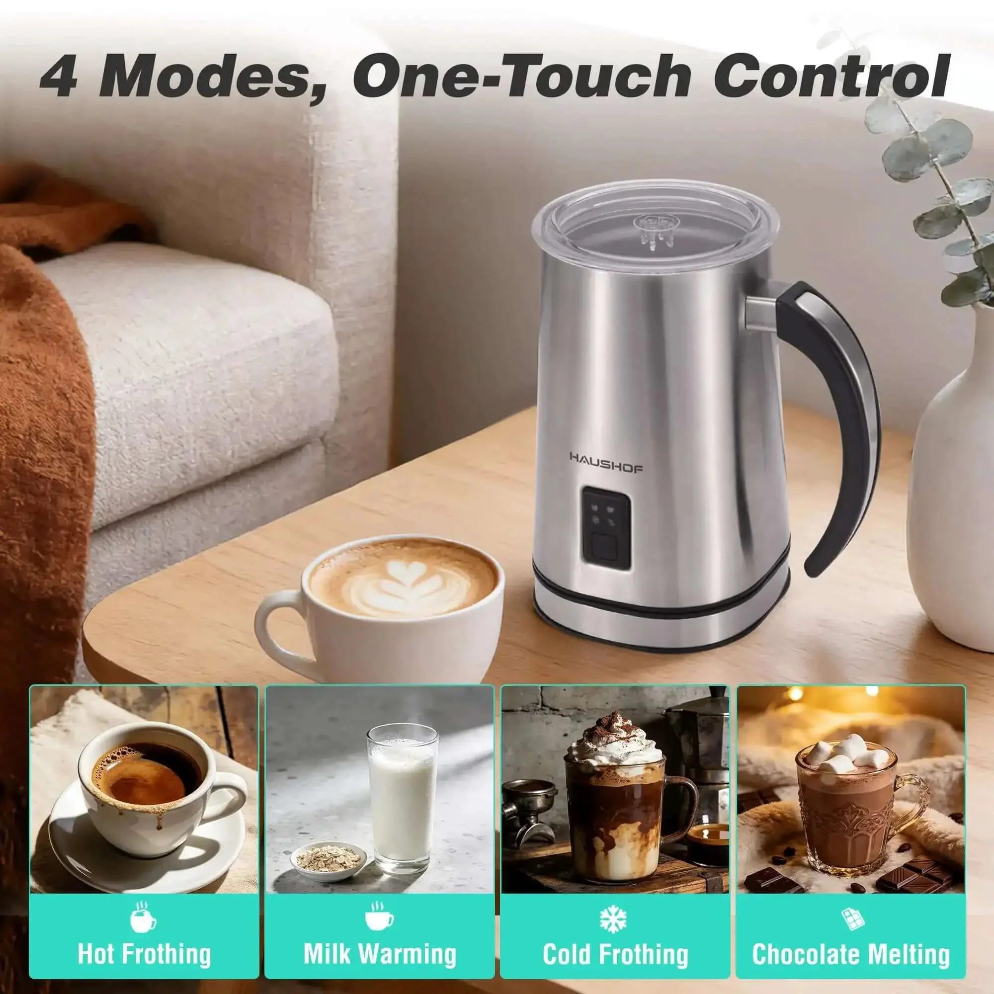 4 In 1 Milk Frother And Steamer For Home Barista-Grade Drinks, One-Touch Hot Or Cold Froth, Milk Warmer, And Hot Chocolate Maker, Large Capacity For Lattes, Cappuccinos, Macchiatos, And Iced Coffee At Home - Image 9