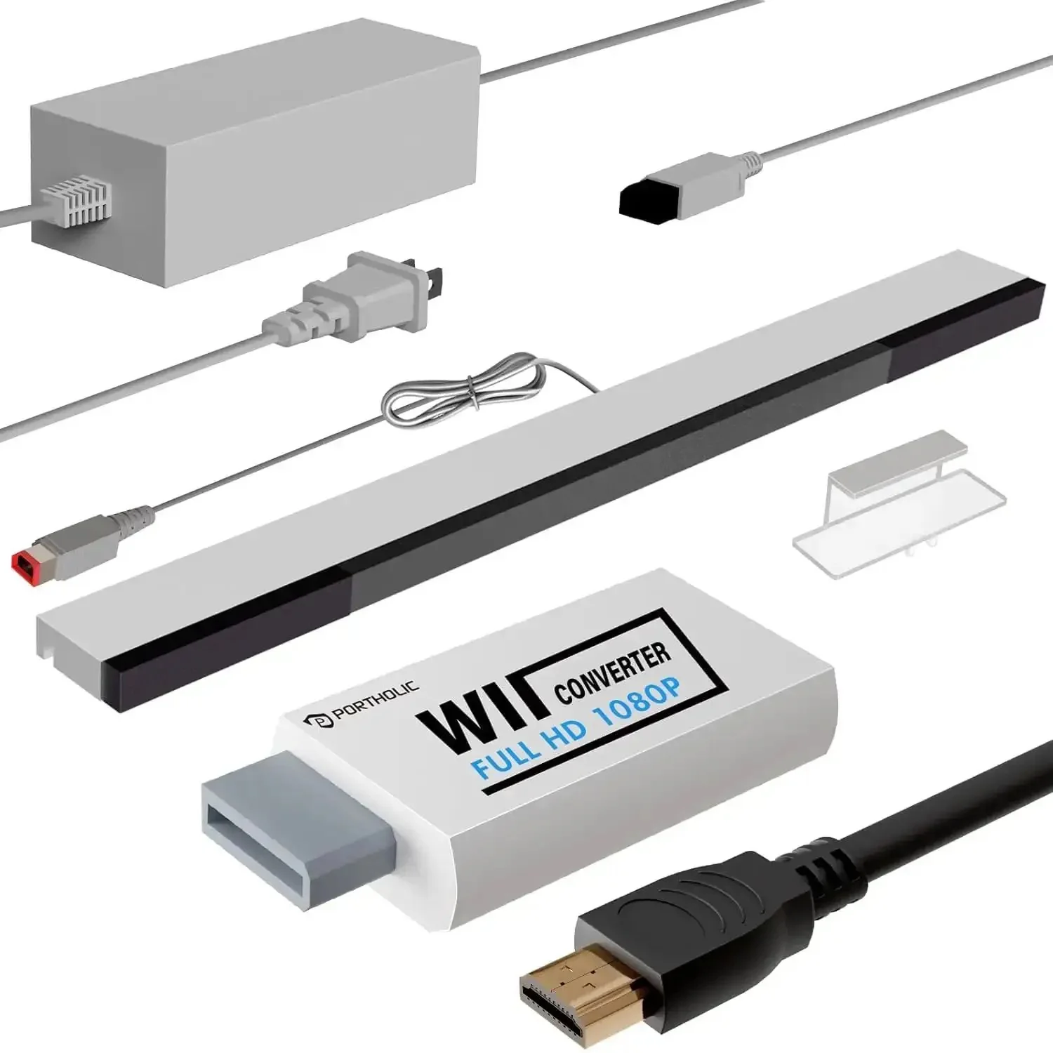 4 In 1 Wii Cable Set Bundle For Nintendo Wii With HDMI Converter, Power Adapter, Wired Sensor Bar, And Composite AV Cable All In One Replacement Kit For A Better Setup And Plug And Play Gaming