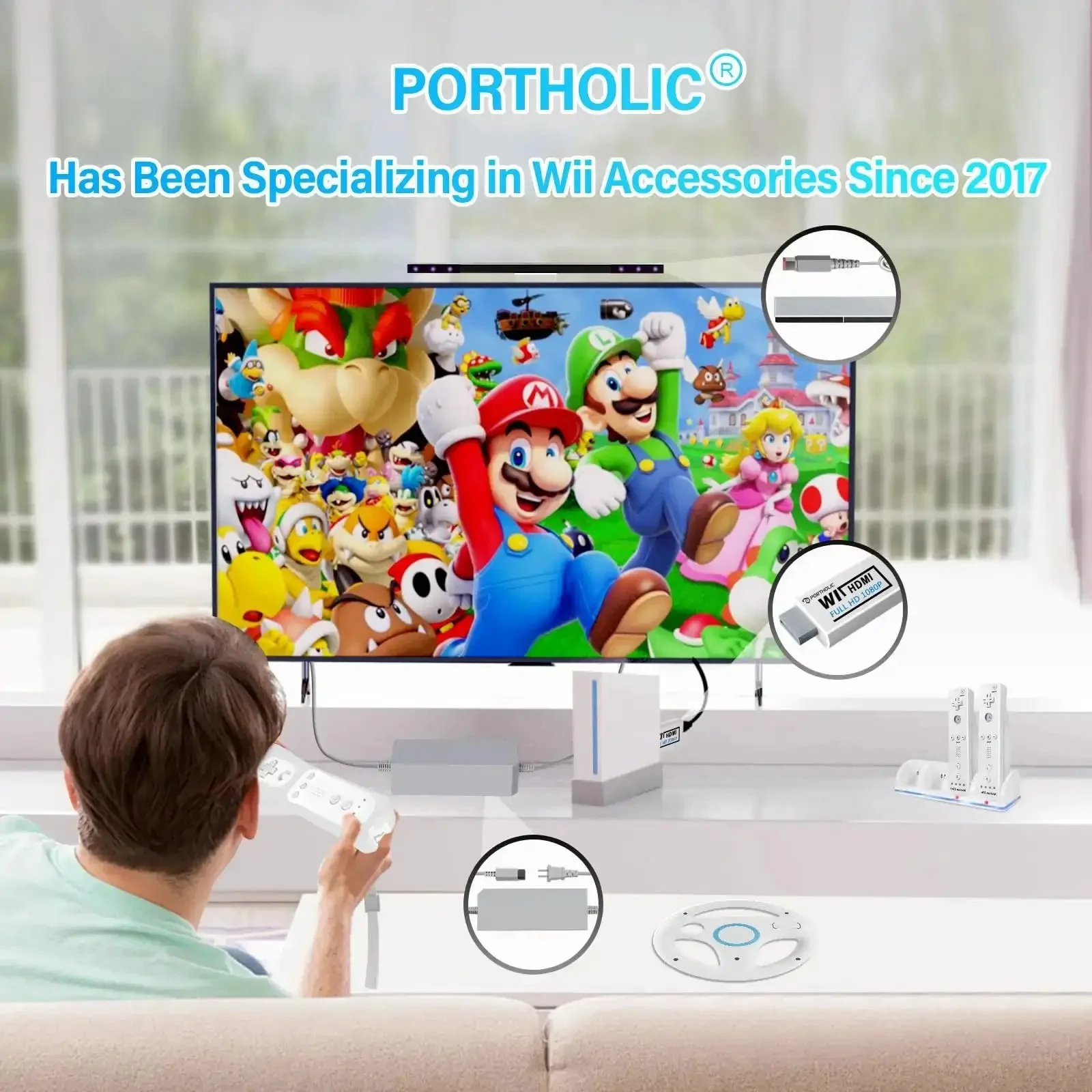 4 In 1 Wii Cable Set Bundle For Nintendo Wii With HDMI Converter, Power Adapter, Wired Sensor Bar, And Composite AV Cable All In One Replacement Kit For A Better Setup And Plug And Play Gaming - Image 5