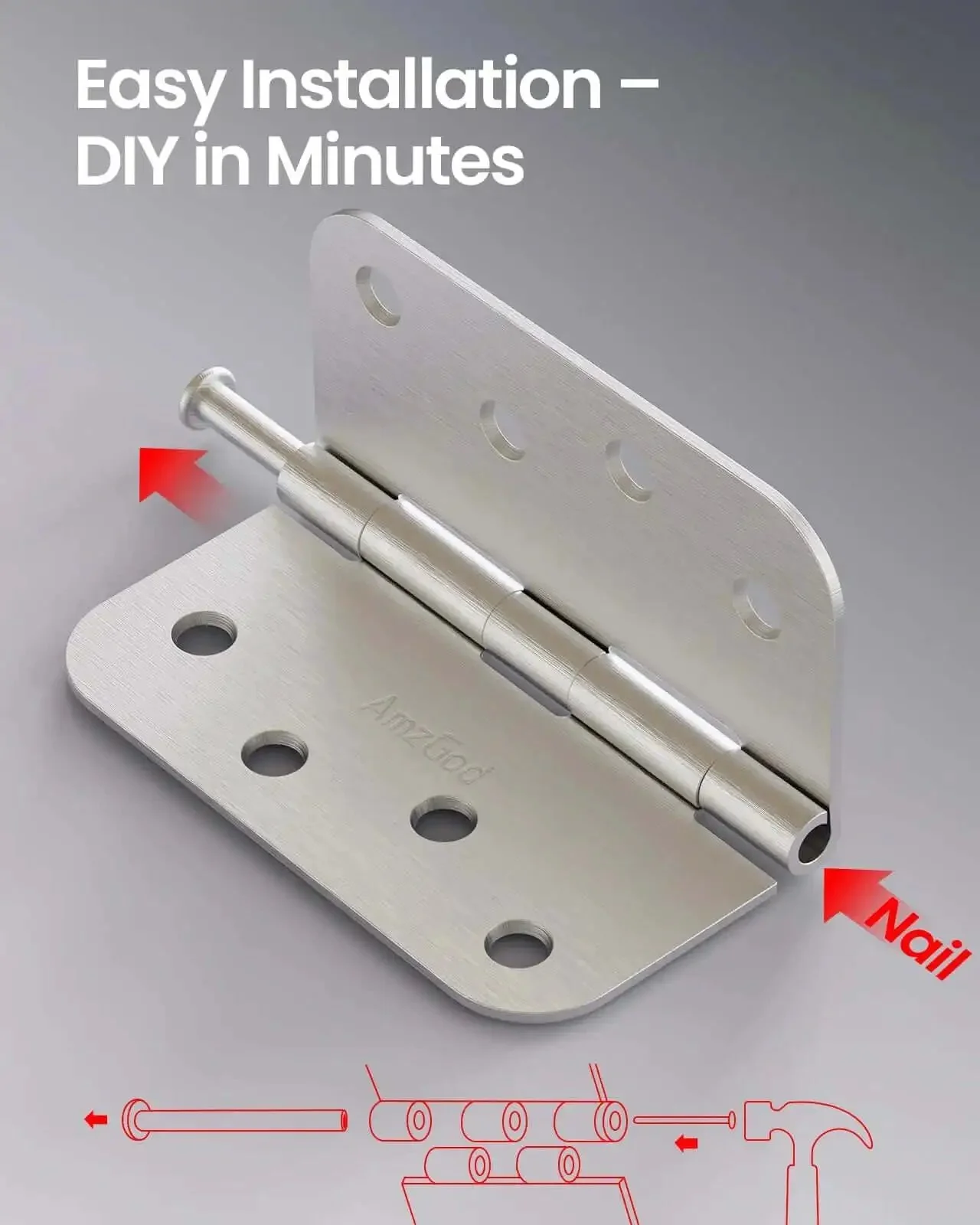 4 Inch Door Hinges 3 Pack Brushed Nickel Satin Finish Five Eighth Inch Radius Corners Heavy Duty 4x4 Interior Hinges With 8 Holes And 27 Screws For Easy Install On Residential Front Doors - Image 6
