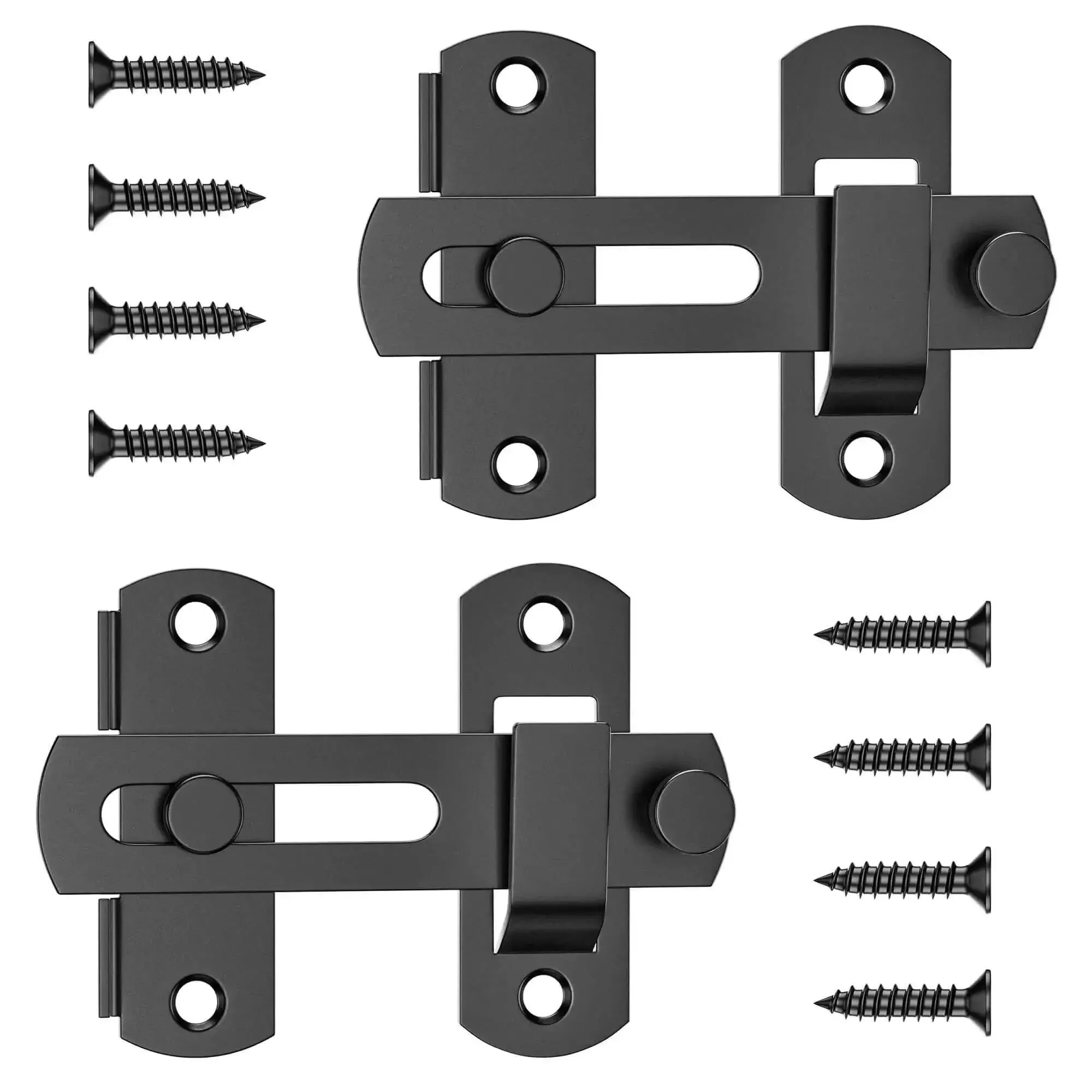 4 Inch Flip Gate Latch Set 180 Degree Barn Door Lock Latch Heavy Duty SUS304 Stainless Steel With Black Finish Sliding Latch For Barn Wood Fence Doors Bolt Buckle Lock 2 Pack Built Tough For Easy Swing