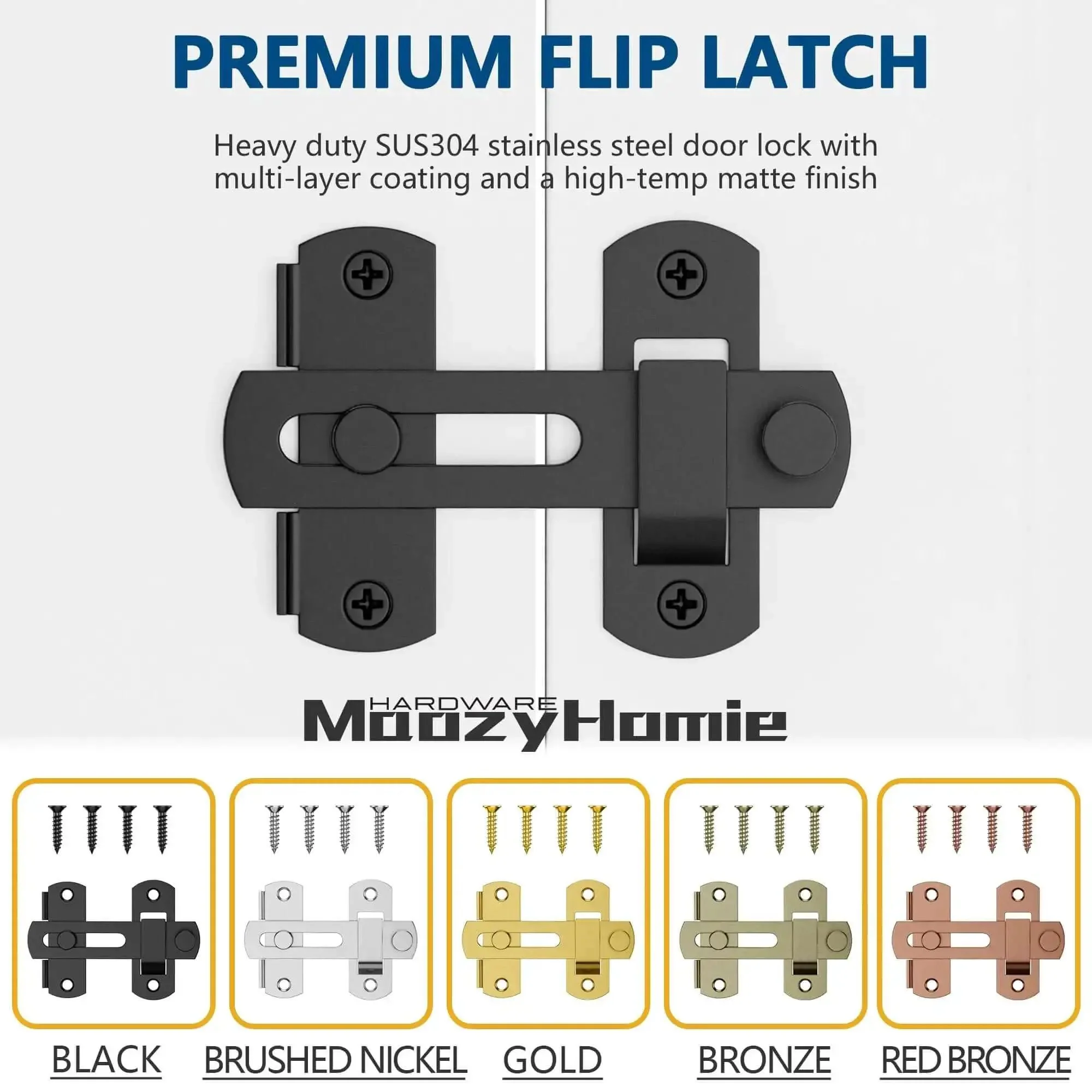 4 Inch Flip Gate Latch Set 180 Degree Barn Door Lock Latch Heavy Duty SUS304 Stainless Steel With Black Finish Sliding Latch For Barn Wood Fence Doors Bolt Buckle Lock 2 Pack Built Tough For Easy Swing - Image 4