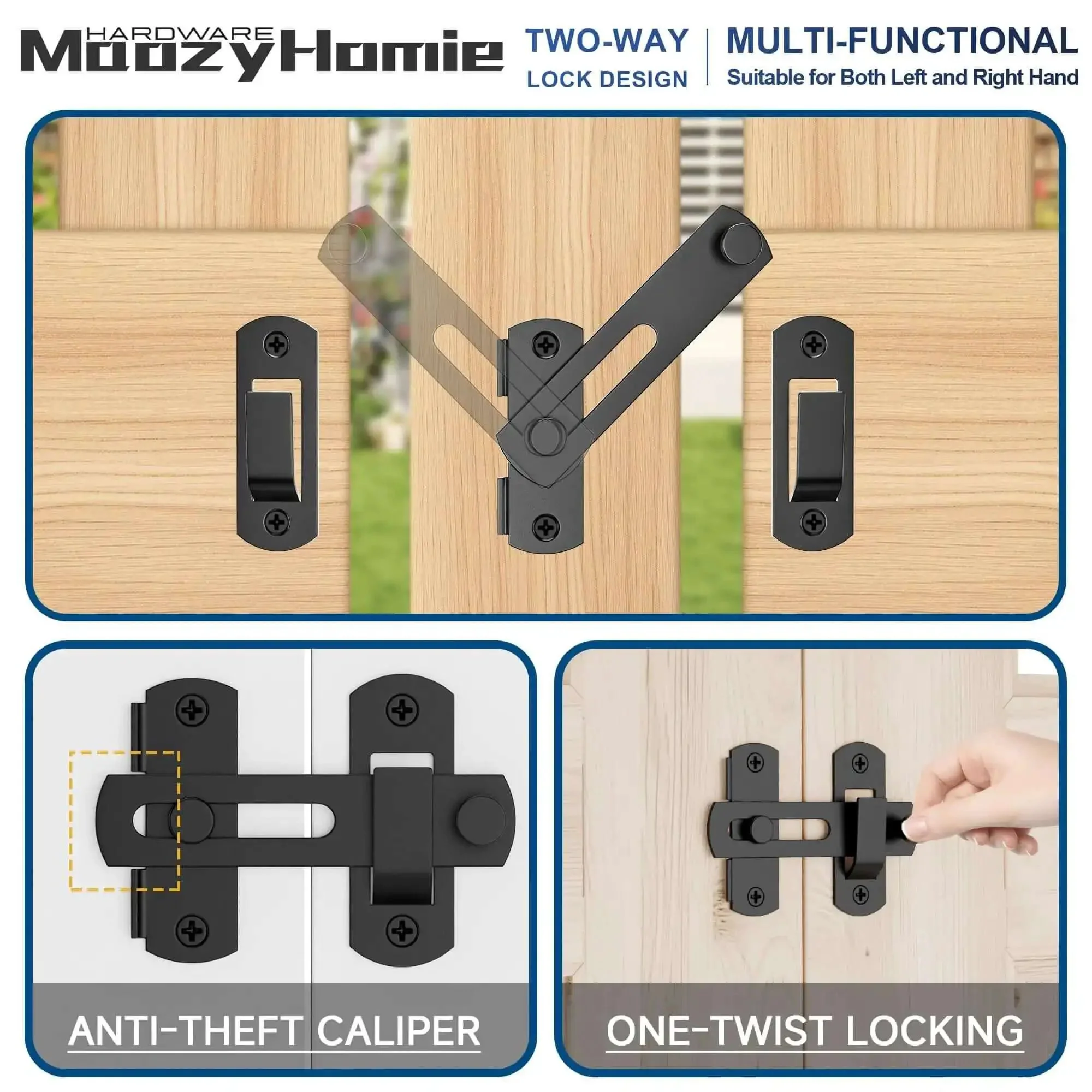 4 Inch Flip Gate Latch Set 180 Degree Barn Door Lock Latch Heavy Duty SUS304 Stainless Steel With Black Finish Sliding Latch For Barn Wood Fence Doors Bolt Buckle Lock 2 Pack Built Tough For Easy Swing - Image 5