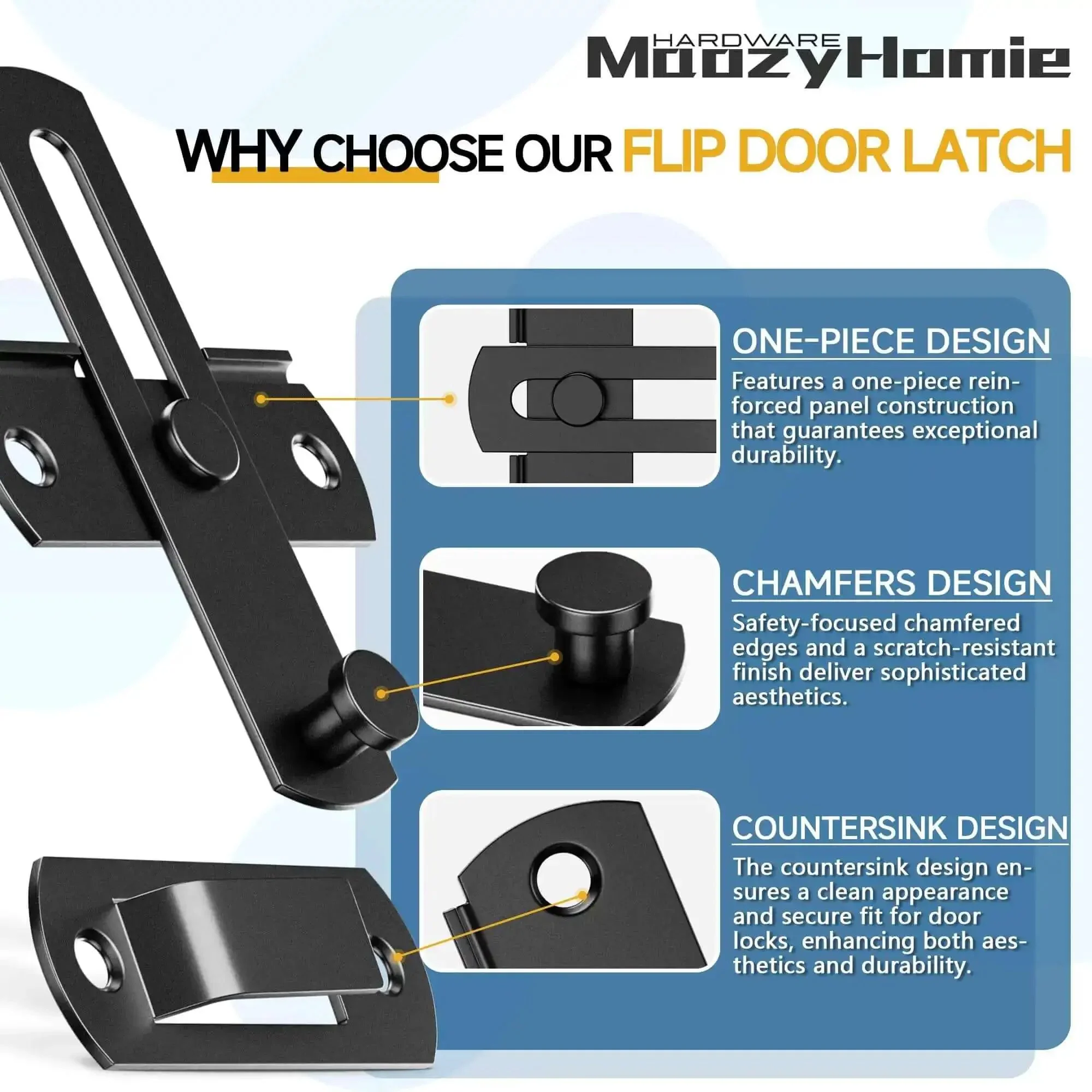 4 Inch Flip Gate Latch Set 180 Degree Barn Door Lock Latch Heavy Duty SUS304 Stainless Steel With Black Finish Sliding Latch For Barn Wood Fence Doors Bolt Buckle Lock 2 Pack Built Tough For Easy Swing - Image 6