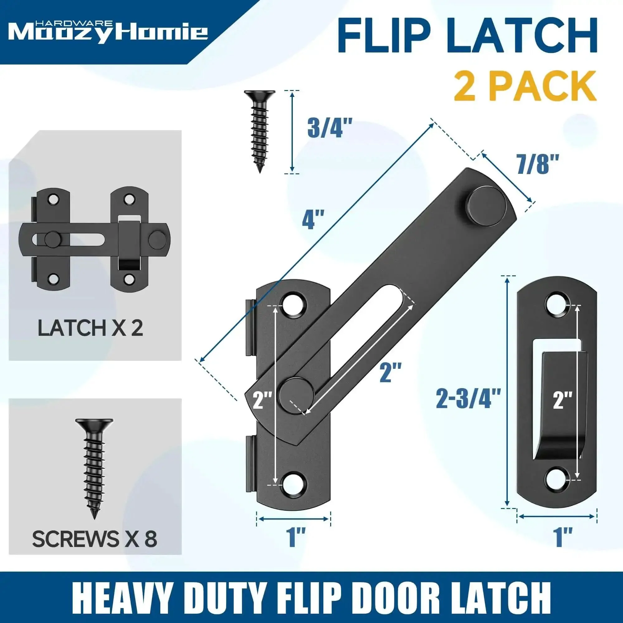 4 Inch Flip Gate Latch Set 180 Degree Barn Door Lock Latch Heavy Duty SUS304 Stainless Steel With Black Finish Sliding Latch For Barn Wood Fence Doors Bolt Buckle Lock 2 Pack Built Tough For Easy Swing - Image 7