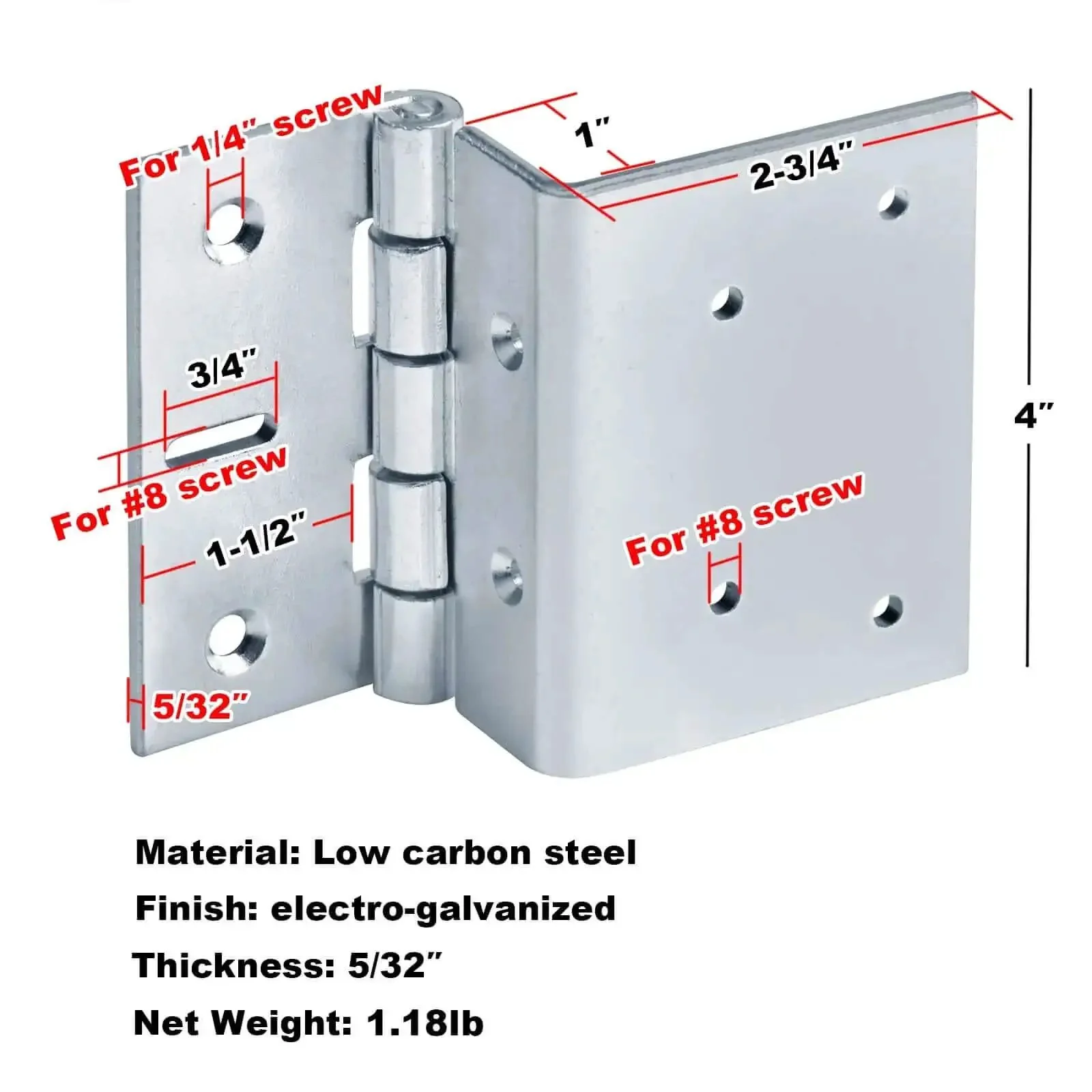 4 Inch Offset Door Hinges Built Tough Five Knuckle Partial Wrap Chest Hinge For 1 Inch Thick Doors 4 mm Thick Electro Galvanized Low Carbon Steel 180 Degree Rotation Max Load 110 Lb Per Pair Gate And Door Hardware - Image 6