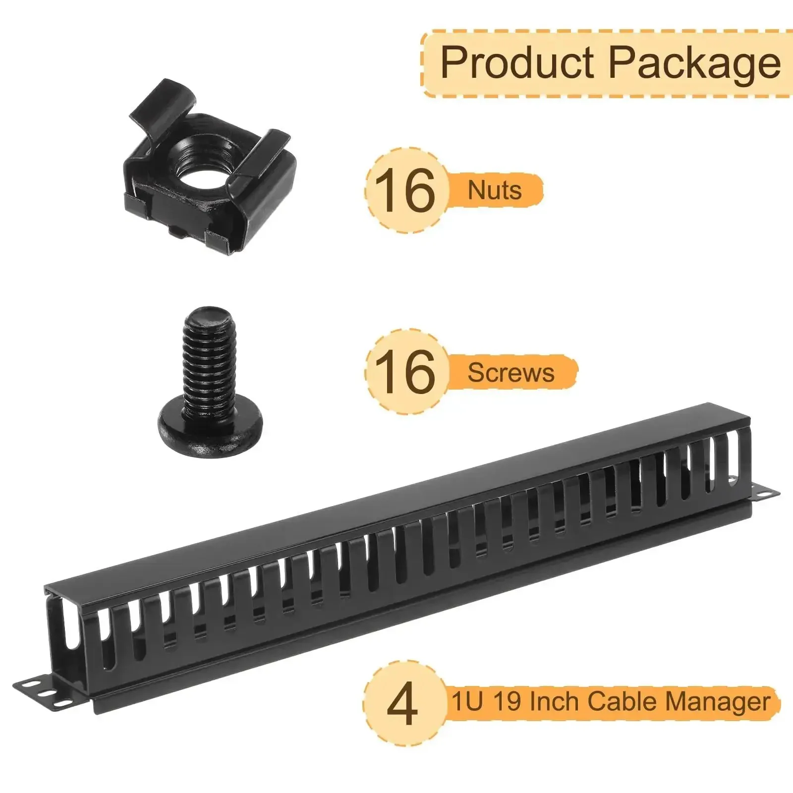 4 Pack 1U 19 Inch Cable Manager Kit For Network Racks, 24 Slot Horizontal Wire Organizer, Metal Finger Duct Mounts For Cabinets, Black Rack Ready, Pro Grade Heavy Duty Cable Management Solution For Neat, Accessible Cabling - Image 4