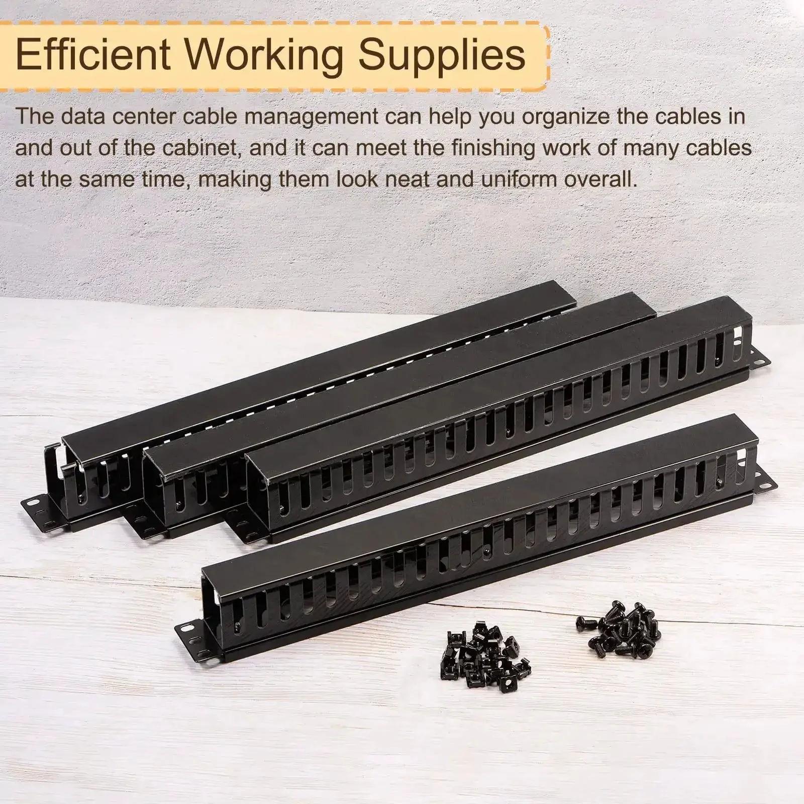 4 Pack 1U 19 Inch Cable Manager Kit For Network Racks, 24 Slot Horizontal Wire Organizer, Metal Finger Duct Mounts For Cabinets, Black Rack Ready, Pro Grade Heavy Duty Cable Management Solution For Neat, Accessible Cabling - Image 5