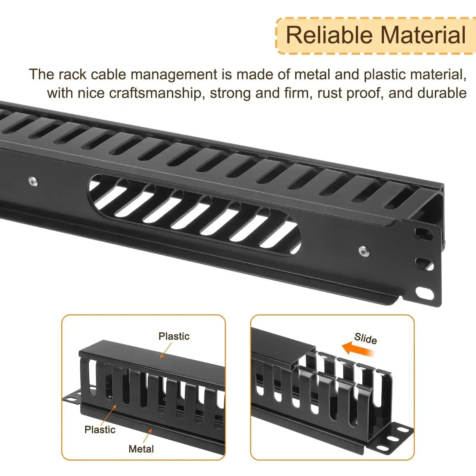 4 Pack 1U 19 Inch Cable Manager Kit For Network Racks, 24 Slot Horizontal Wire Organizer, Metal Finger Duct Mounts For Cabinets, Black Rack Ready, Pro Grade Heavy Duty Cable Management Solution For Neat, Accessible Cabling - Image 6