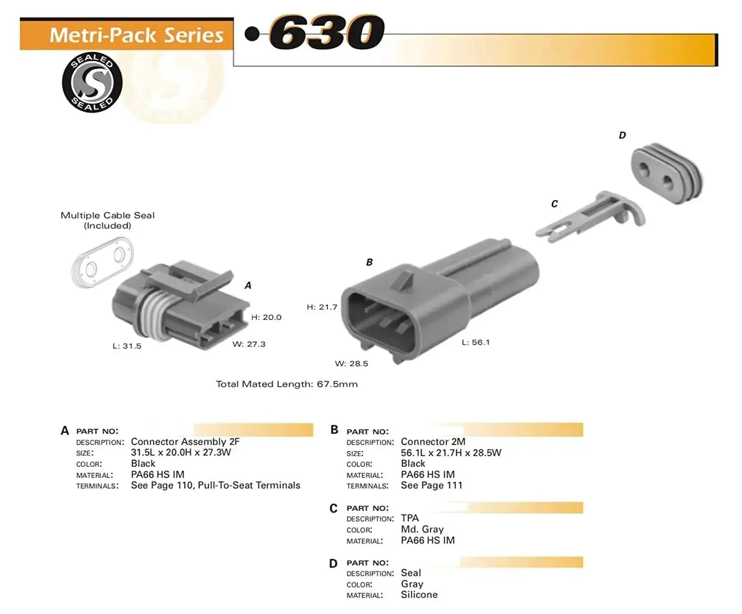 4-Pack 2-Pin 46 Amp Waterproof Metri-Pack Connector Terminals And Seals For 10-12 AWG, Sealed System, Plug And Play, OEM Grade, Weather Resistant, Easy Install, Metri-Pack 630 Series - Image 3