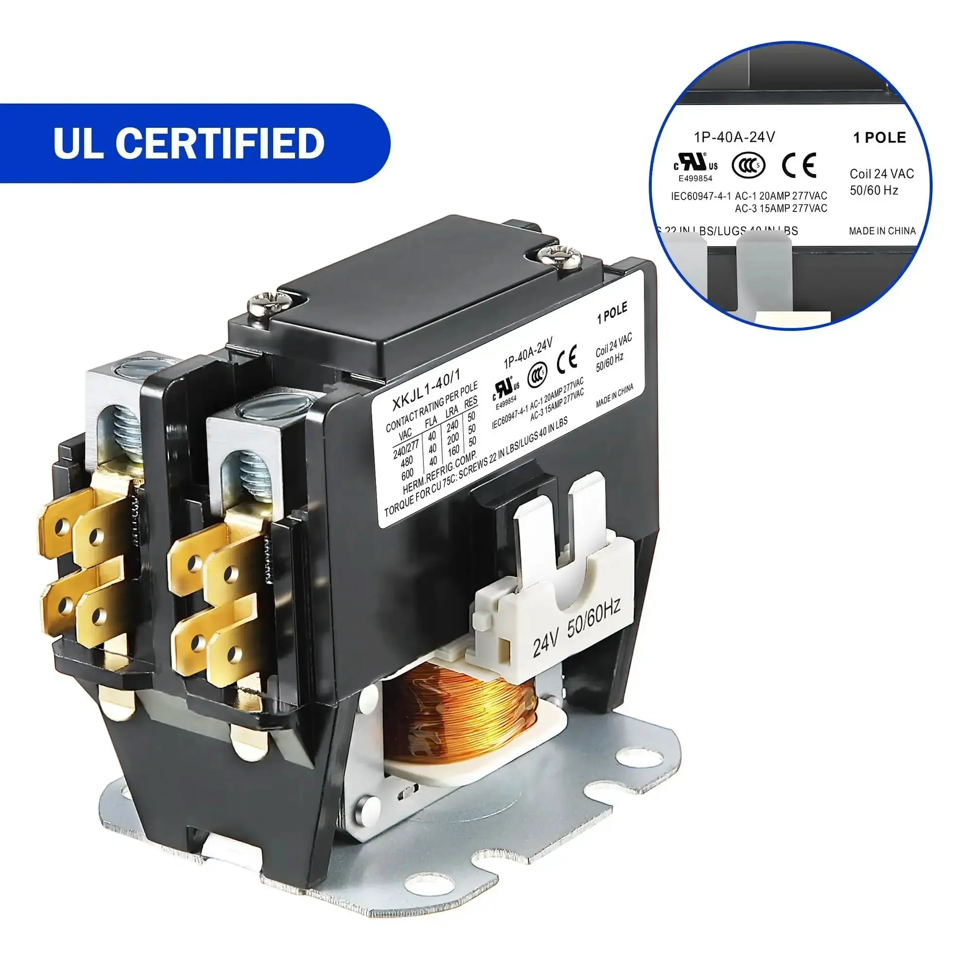 4 Pack 24V One Pole AC Contactor for HVAC Systems, Heavy Duty 40A FLA and 50A RES, UL Listed, Compatible With C230B Heat Pump and Refrigeration Replacements, Durable Relay for Air Conditioners - Image 5