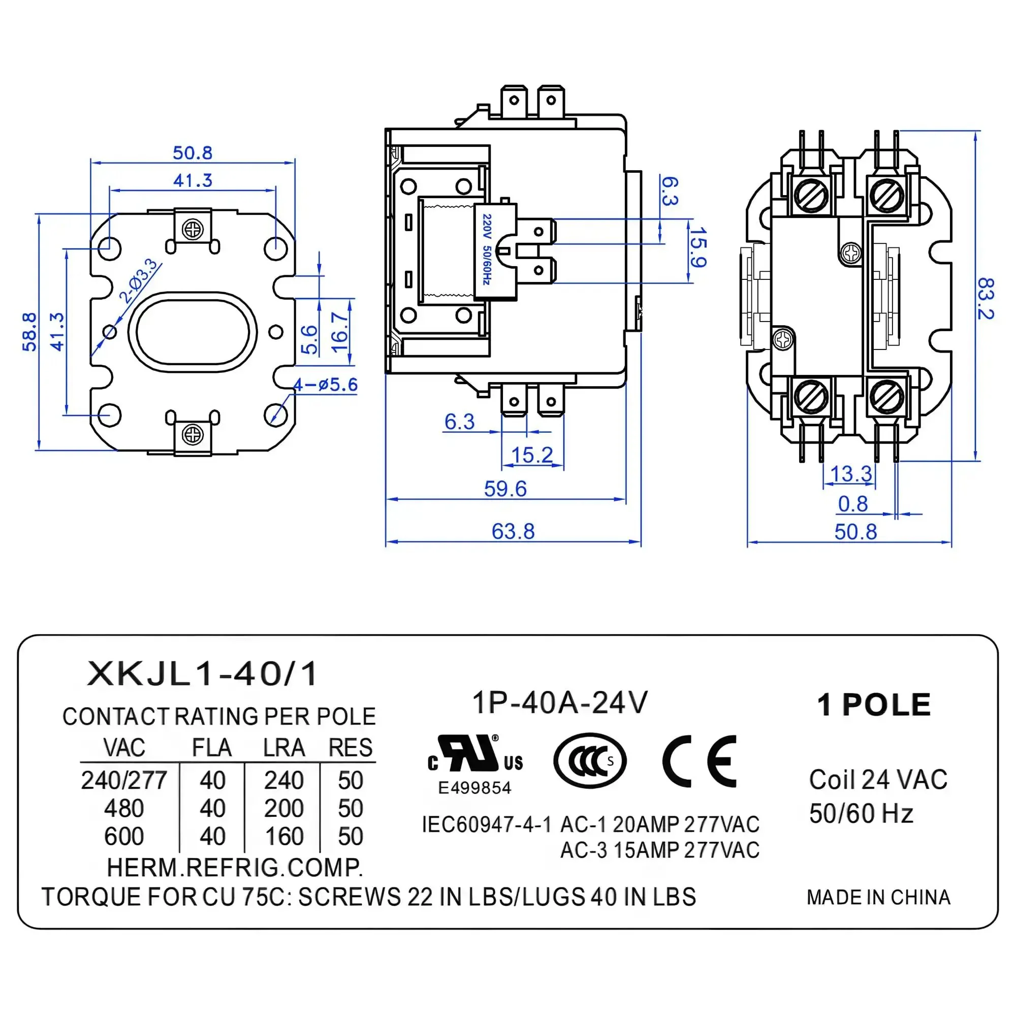 4 Pack 24V One Pole AC Contactor for HVAC Systems, Heavy Duty 40A FLA and 50A RES, UL Listed, Compatible With C230B Heat Pump and Refrigeration Replacements, Durable Relay for Air Conditioners - Image 6