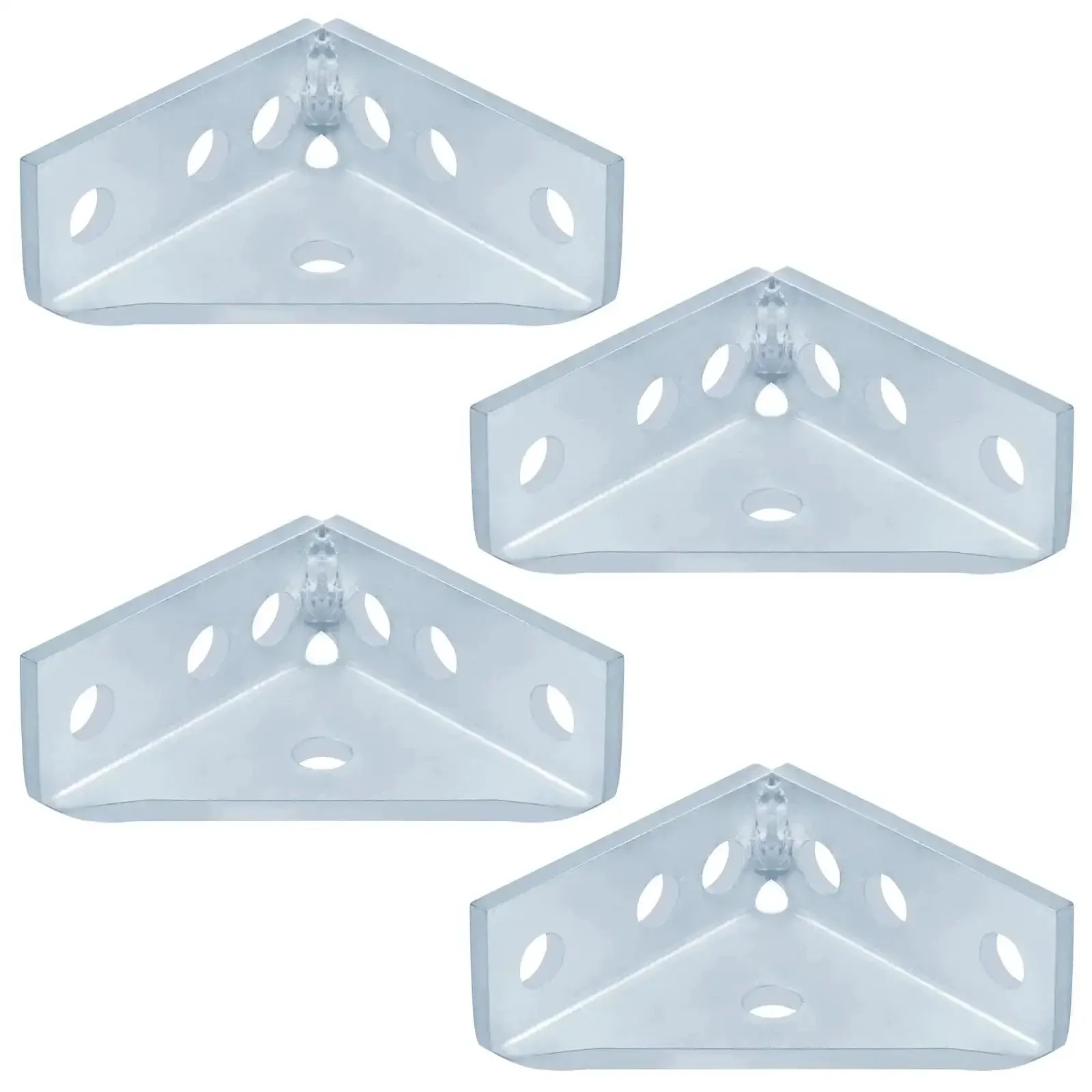 4 Pack 90 Degree Gusseted Fitting For 1-5/8 Inch Strut Channel Electro-Galvanized Corner Brackets 7 Hole Pattern Seven Thirty-Second Inch Thick Low Carbon Steel Silver Finish Heavy-Duty Rock-Solid Easy Install For Industrial Framing