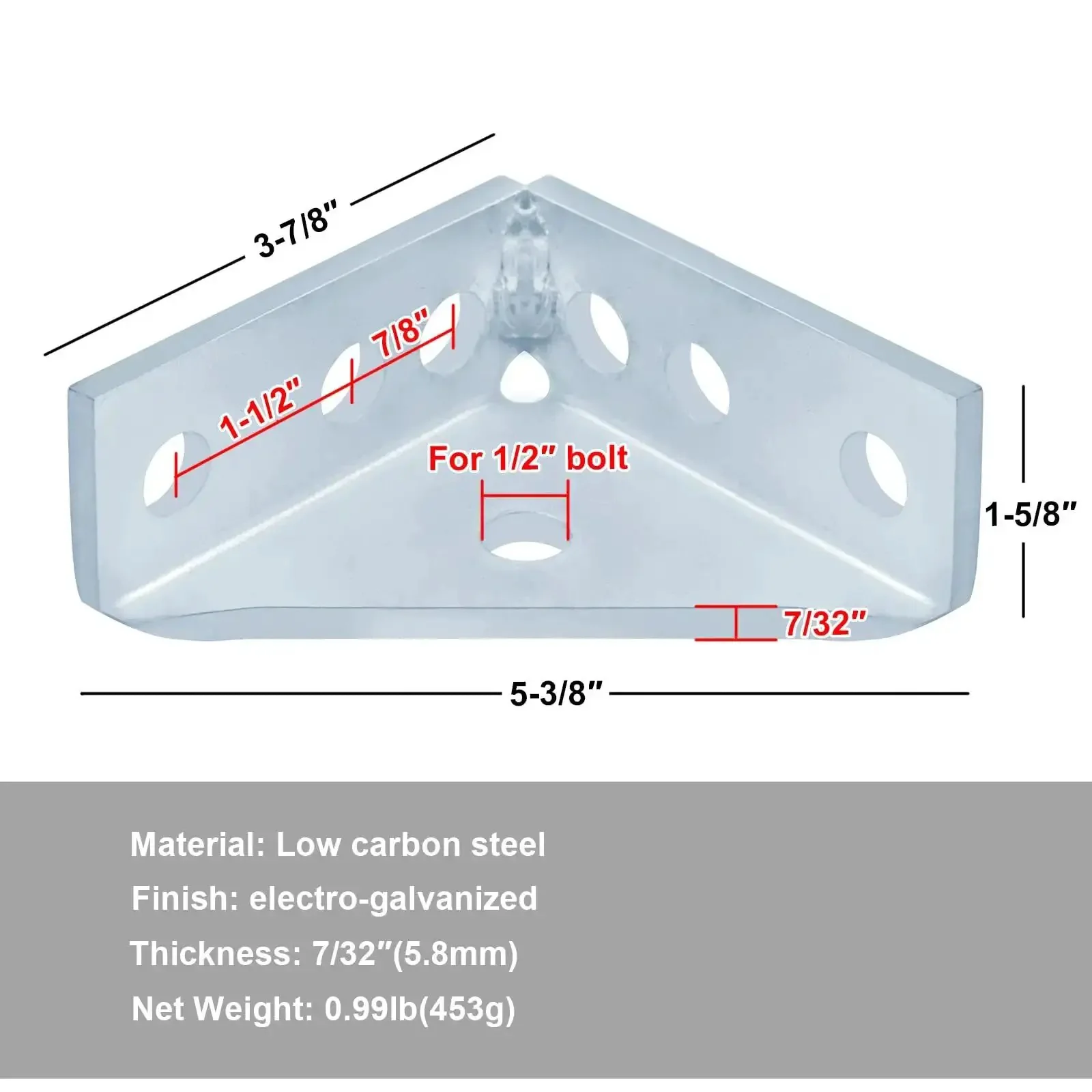 4 Pack 90 Degree Gusseted Fitting For 1-5/8 Inch Strut Channel Electro-Galvanized Corner Brackets 7 Hole Pattern Seven Thirty-Second Inch Thick Low Carbon Steel Silver Finish Heavy-Duty Rock-Solid Easy Install For Industrial Framing - Image 4