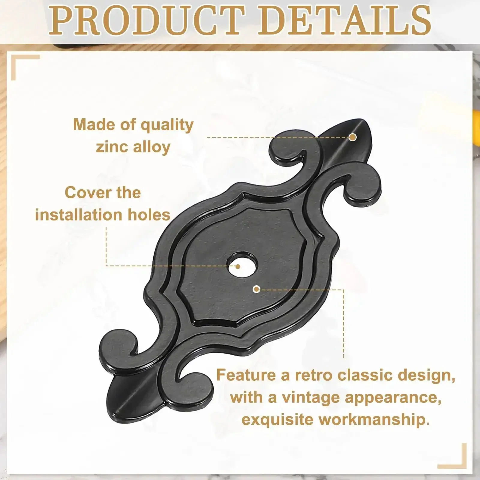 4 Pack Cabinet Handle Backplates Two And Seven Eighths Inch Zinc Alloy Drawer Knob Back Plate Single Hole Retro Vintage Black For Wardrobes Cupboard Closet Dresser - Image 5