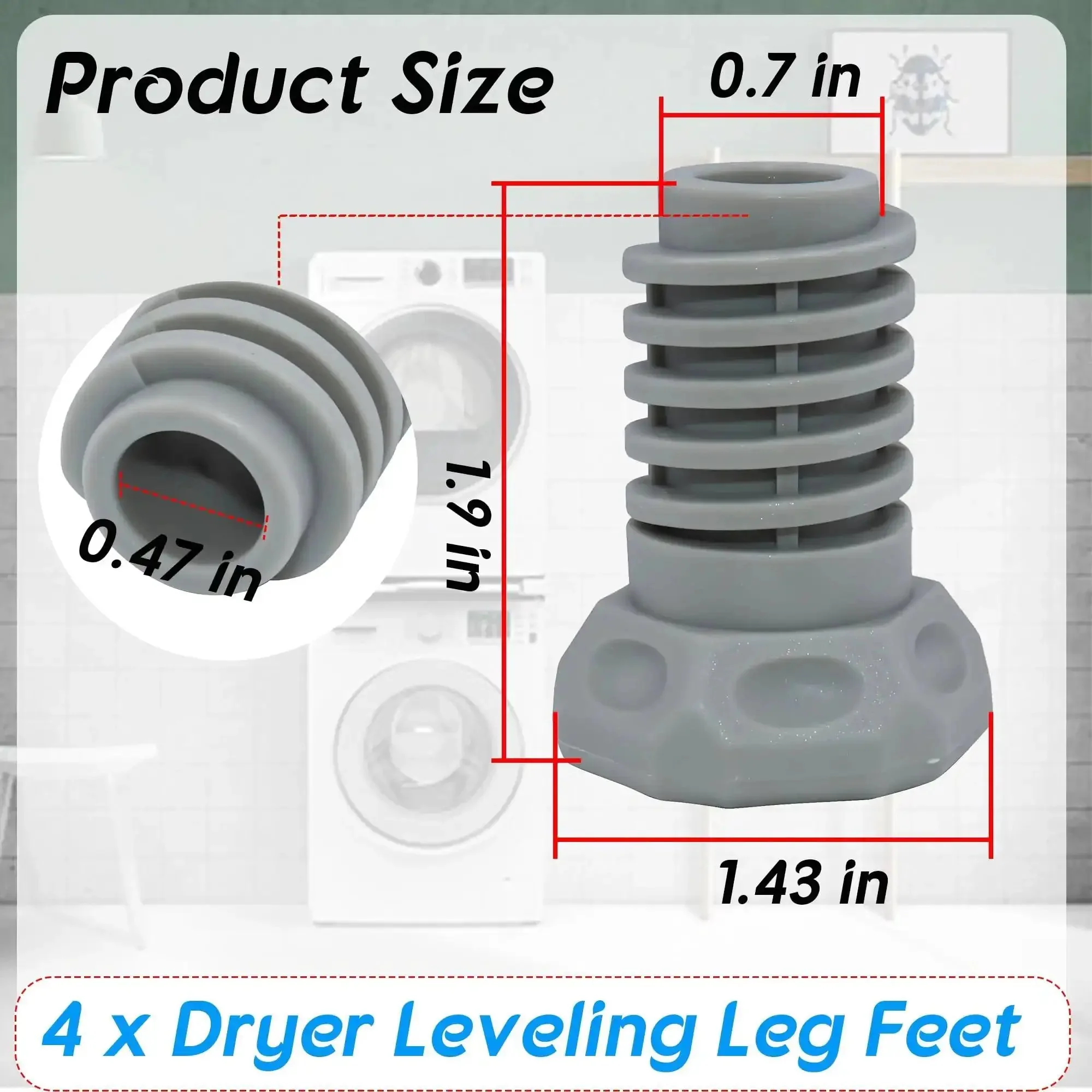 4 Pack Dryer Leveling Leg Feet Replacement For Front Load Dryers DV2 DV3 DV4 DV5 DVE Replace DC61-03128A 2692286 AP5324682 PS4206963 No Tools Needed Easy Install Durable Support For Stable Wobble Free Operation - Image 6