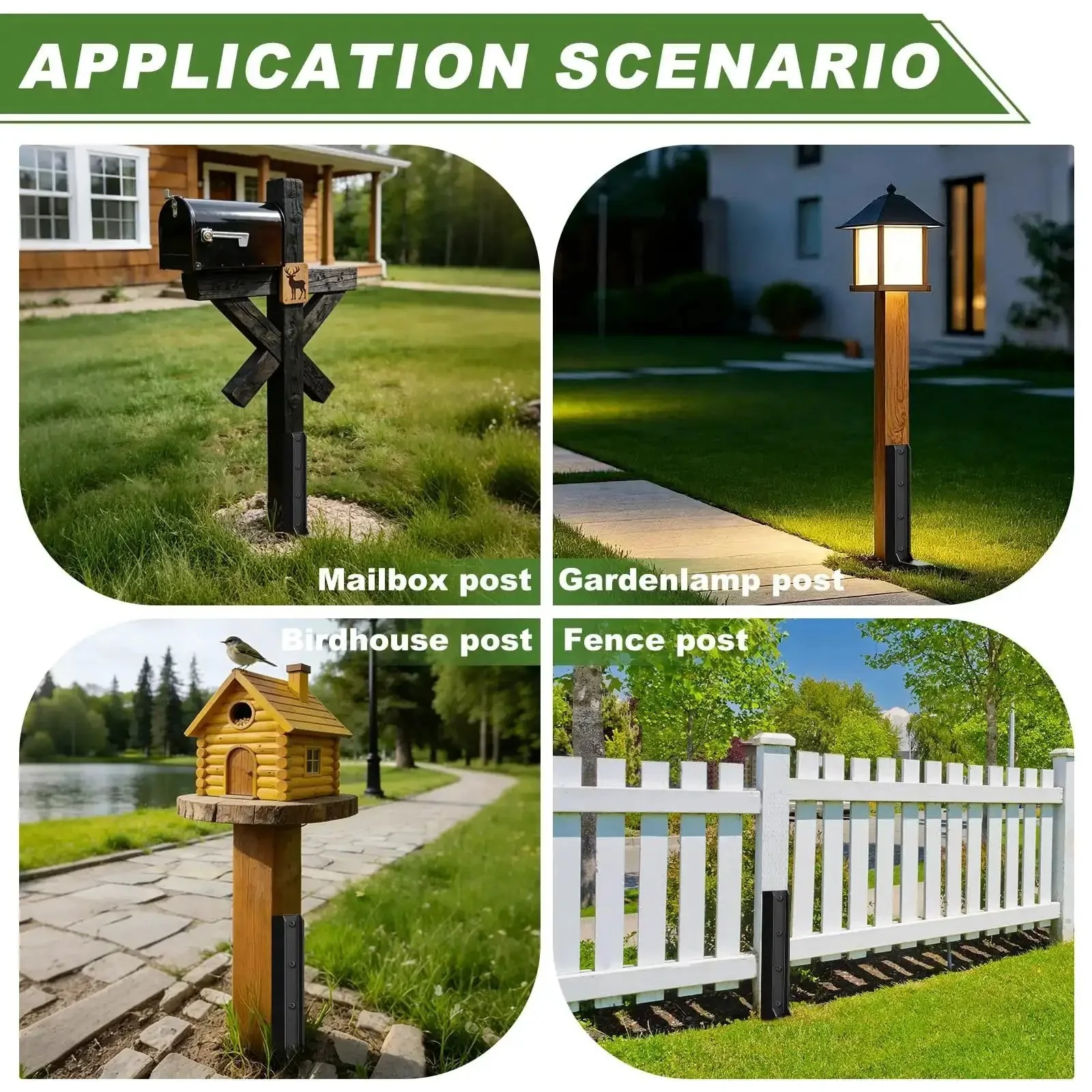 4 Pack Fence Post Repair Kit With 3mm Thick 11 Gauge Galvanized Steel Anchors And 33.6 Inch Heavy Duty H Shape Ground Spikes To Fix Leaning Or Broken 4x4 And 6x6 Wooden Posts No Digging Needed - Image 2