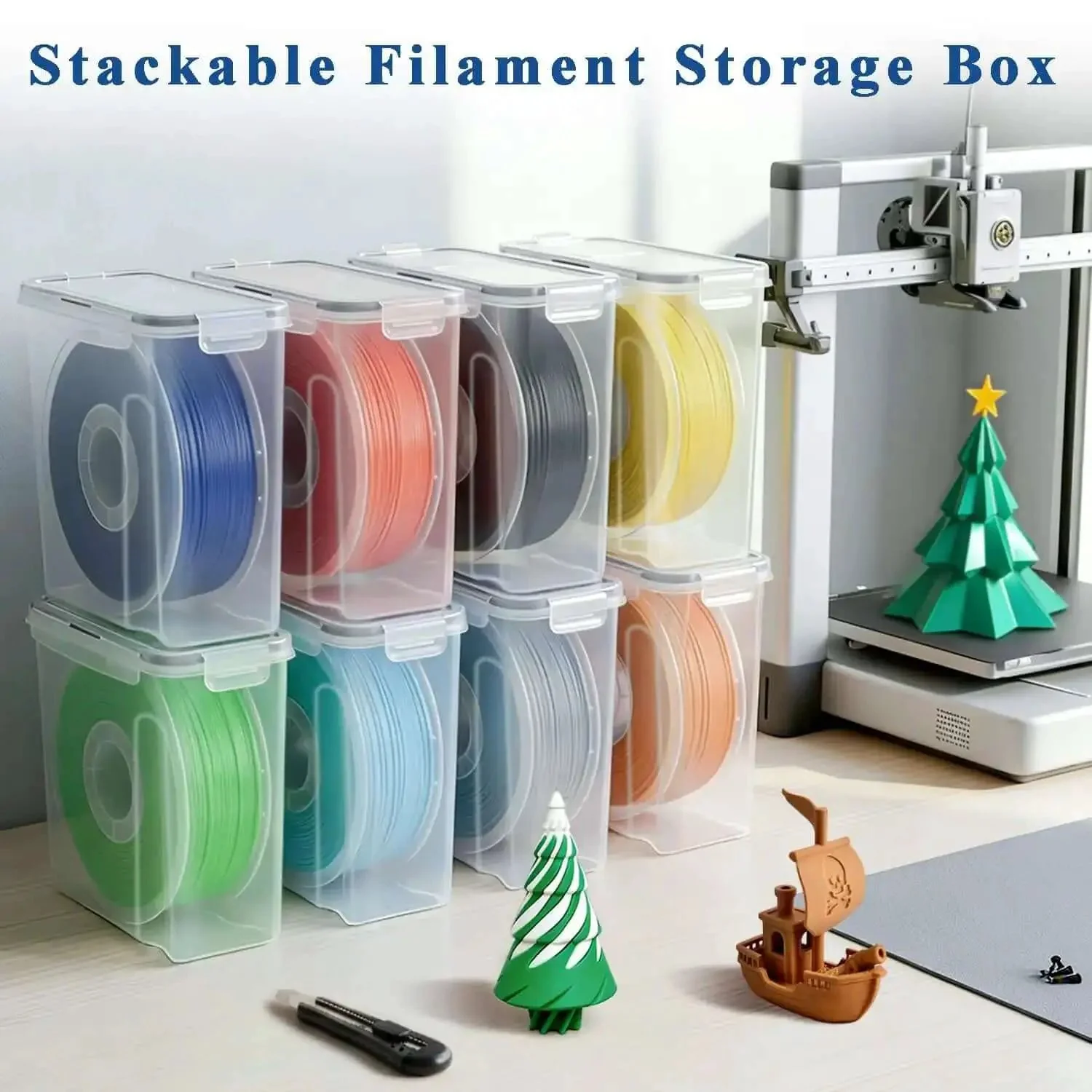 4 Pack Filament Storage Box Set With Desiccant Pouches Writable Label Sheets Waterproof And Dustproof Dry Boxes Stackable 4L Capacity For 3D Printing Filament Organization And Protection - Image 2