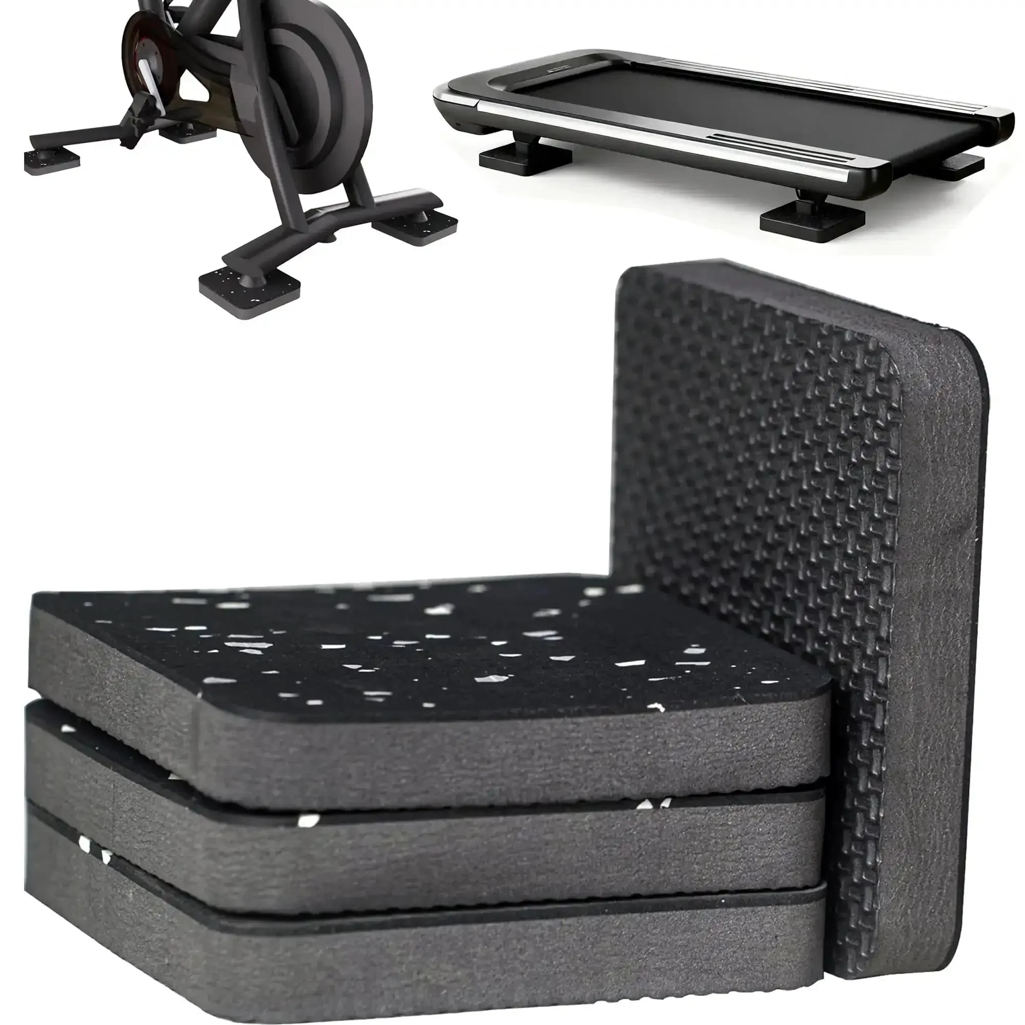 4 Pack Floor Protector Mats For Home Gym Treadmill And Bike Leg Pads Shield Hardwood And Carpet, Vibration Dampening And Noise Reduction Rubber Foam Cushions With Non Slip Texture