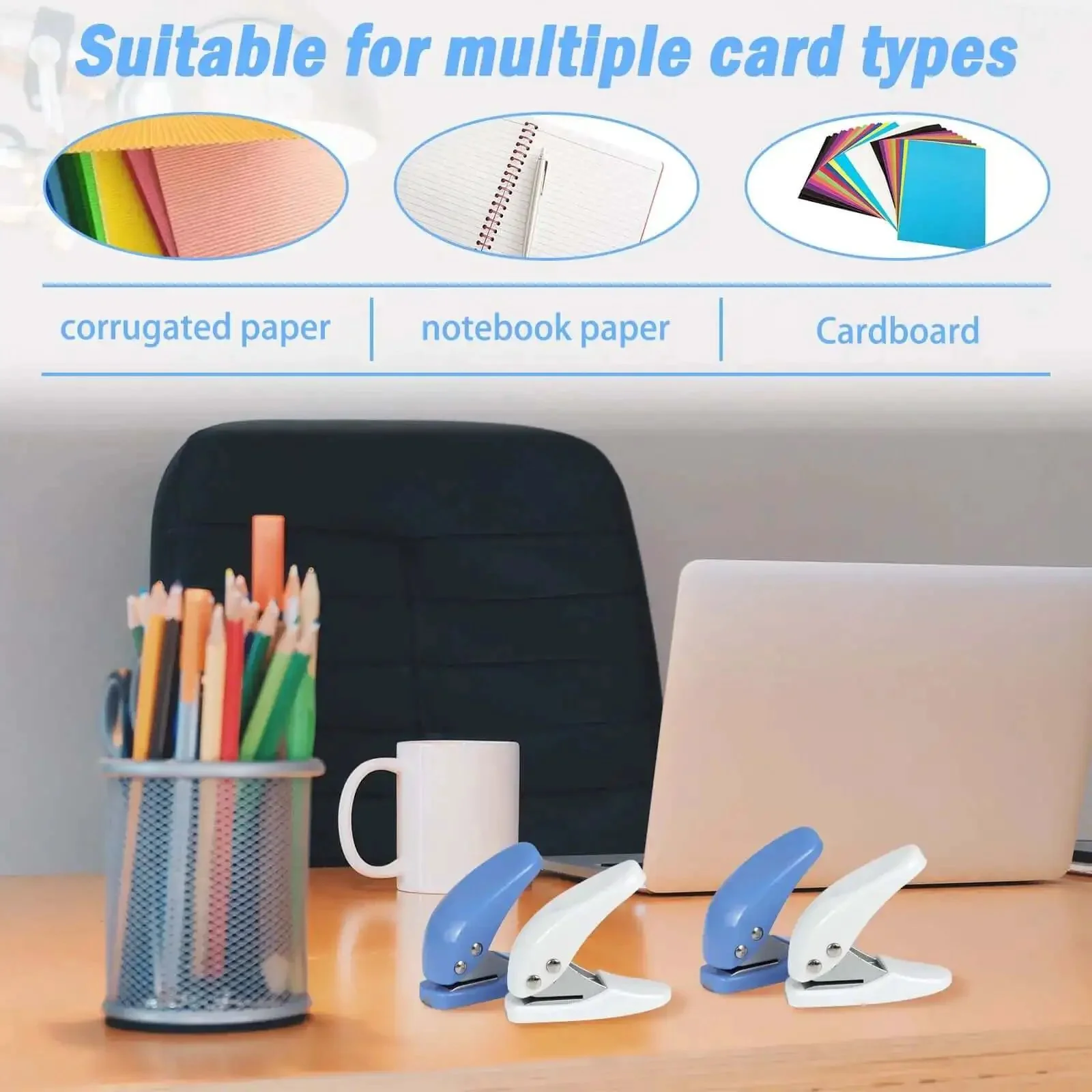 4 Pack Handy Mini Hole Punch Set 6mm Single Hole Punchers For Paper Cardstock Index Cards Chipboard And Thin Plastic 10 Sheet Capacity Blue And White Craft Office Punches For Quick Projects - Image 2