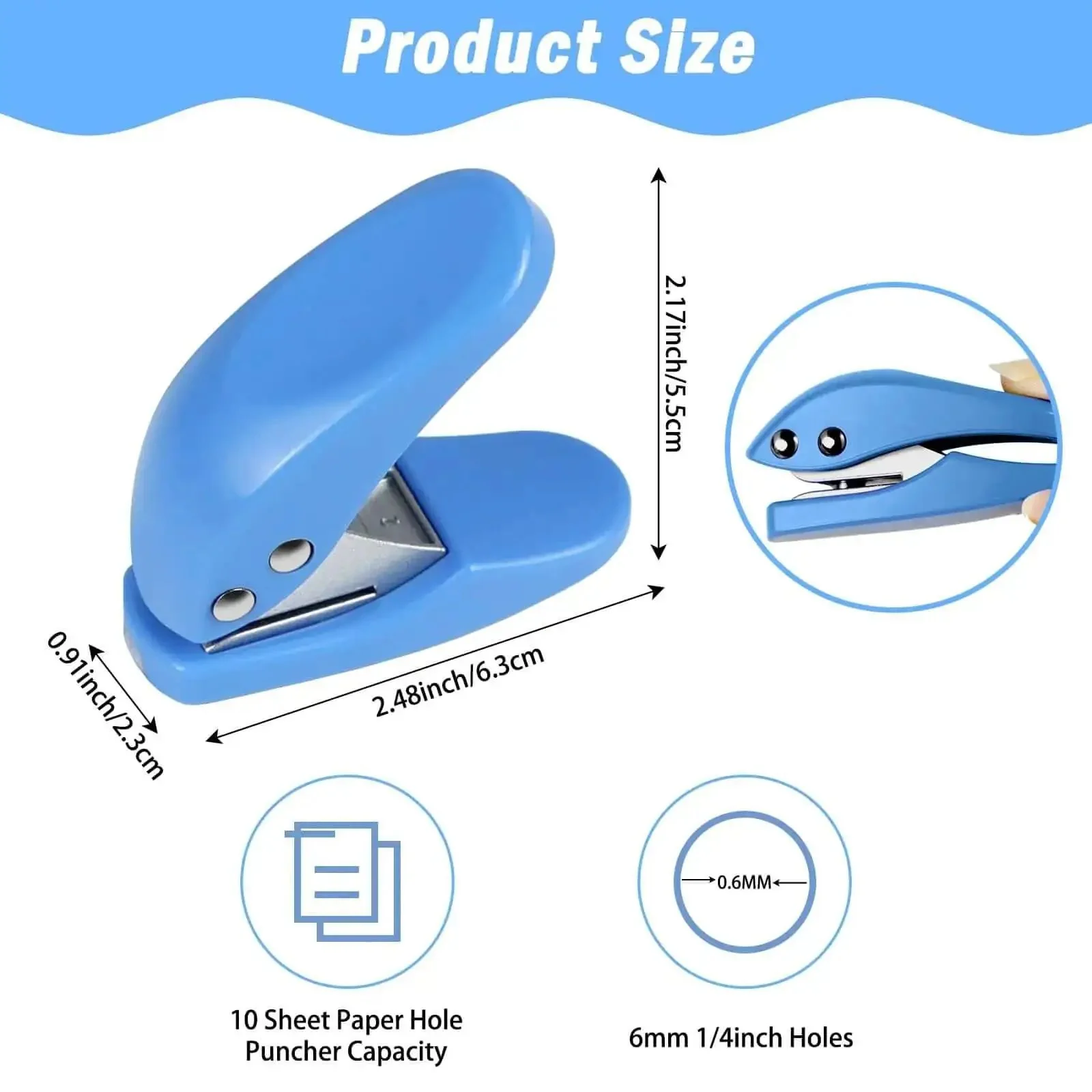 4 Pack Handy Mini Hole Punch Set 6mm Single Hole Punchers For Paper Cardstock Index Cards Chipboard And Thin Plastic 10 Sheet Capacity Blue And White Craft Office Punches For Quick Projects - Image 7
