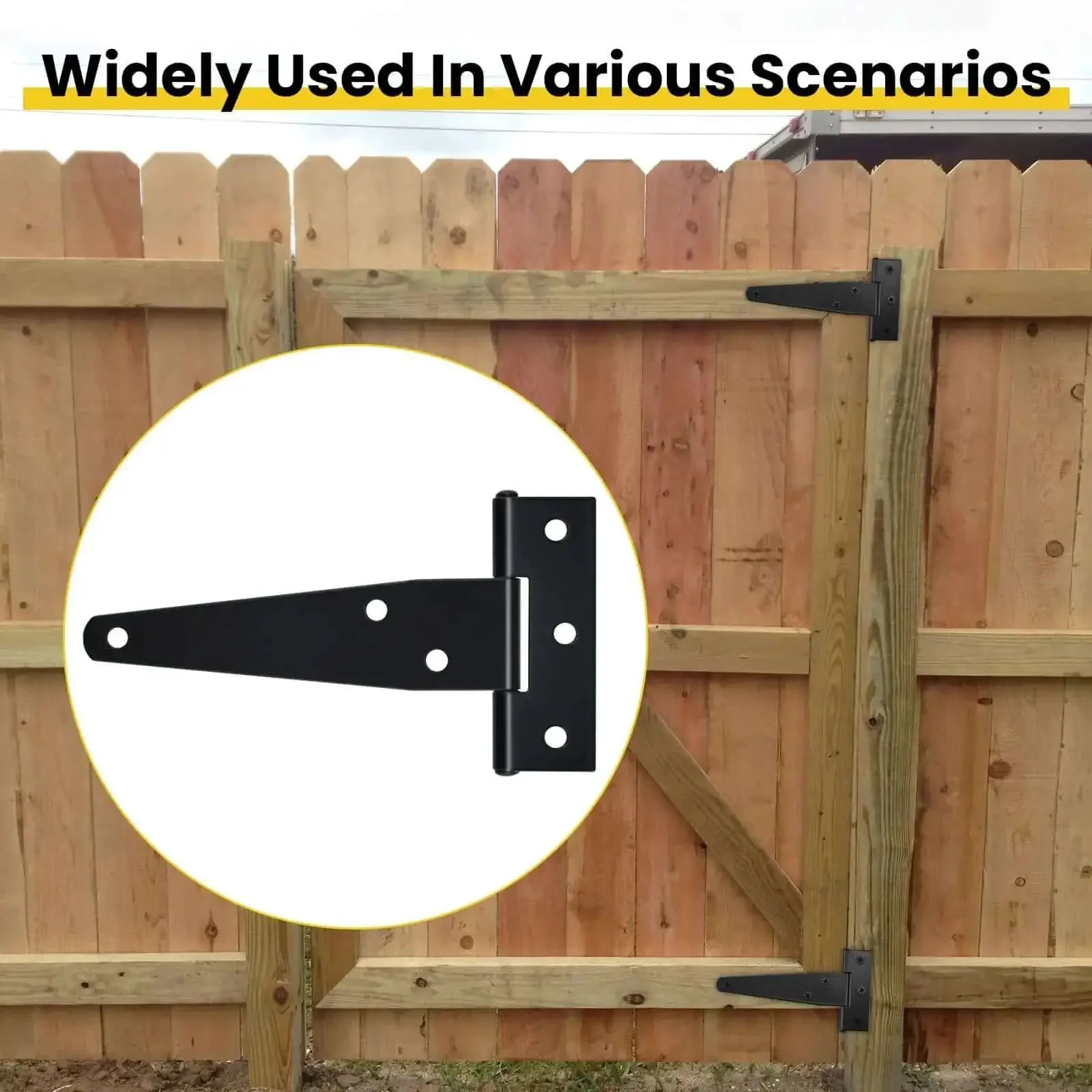 4 Pack Heavy Duty T Strap Gate Hinges for Barn Doors, Black 4 Inch Tee Hinges With Mounting Screws, Rust Resistant Iron Construction, Built Tough for Barn Doors, Sheds, and Wooden Fences - Image 2