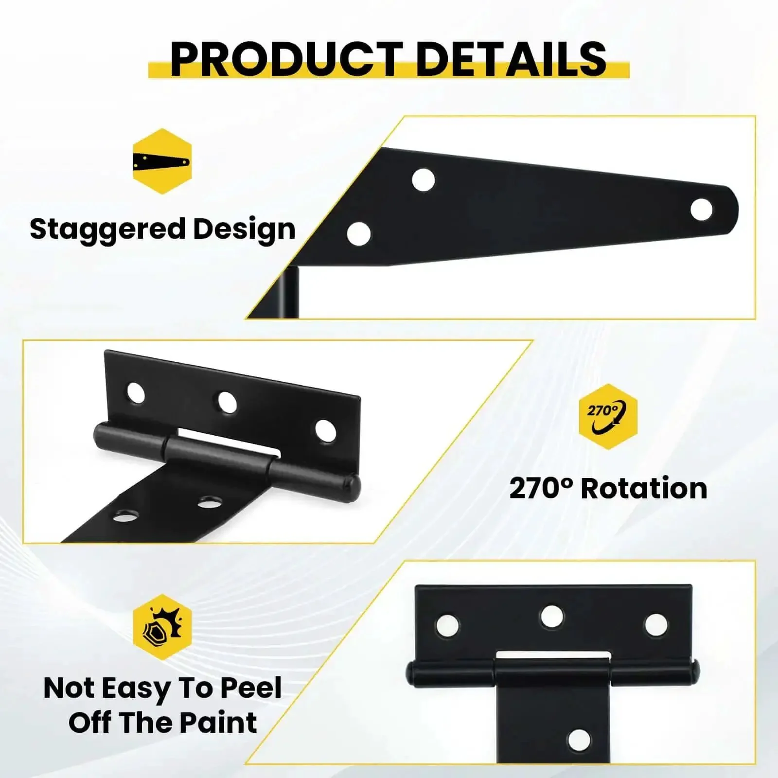 4 Pack Heavy Duty T Strap Gate Hinges for Barn Doors, Black 4 Inch Tee Hinges With Mounting Screws, Rust Resistant Iron Construction, Built Tough for Barn Doors, Sheds, and Wooden Fences - Image 5