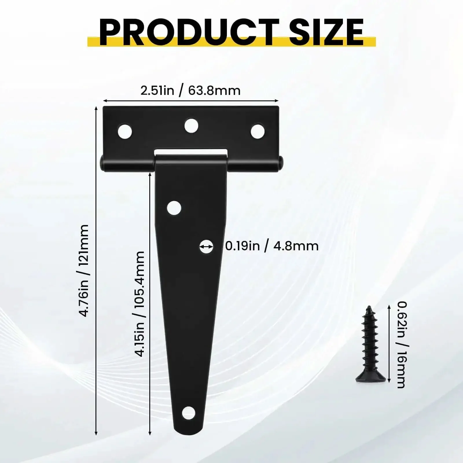 4 Pack Heavy Duty T Strap Gate Hinges for Barn Doors, Black 4 Inch Tee Hinges With Mounting Screws, Rust Resistant Iron Construction, Built Tough for Barn Doors, Sheds, and Wooden Fences - Image 7
