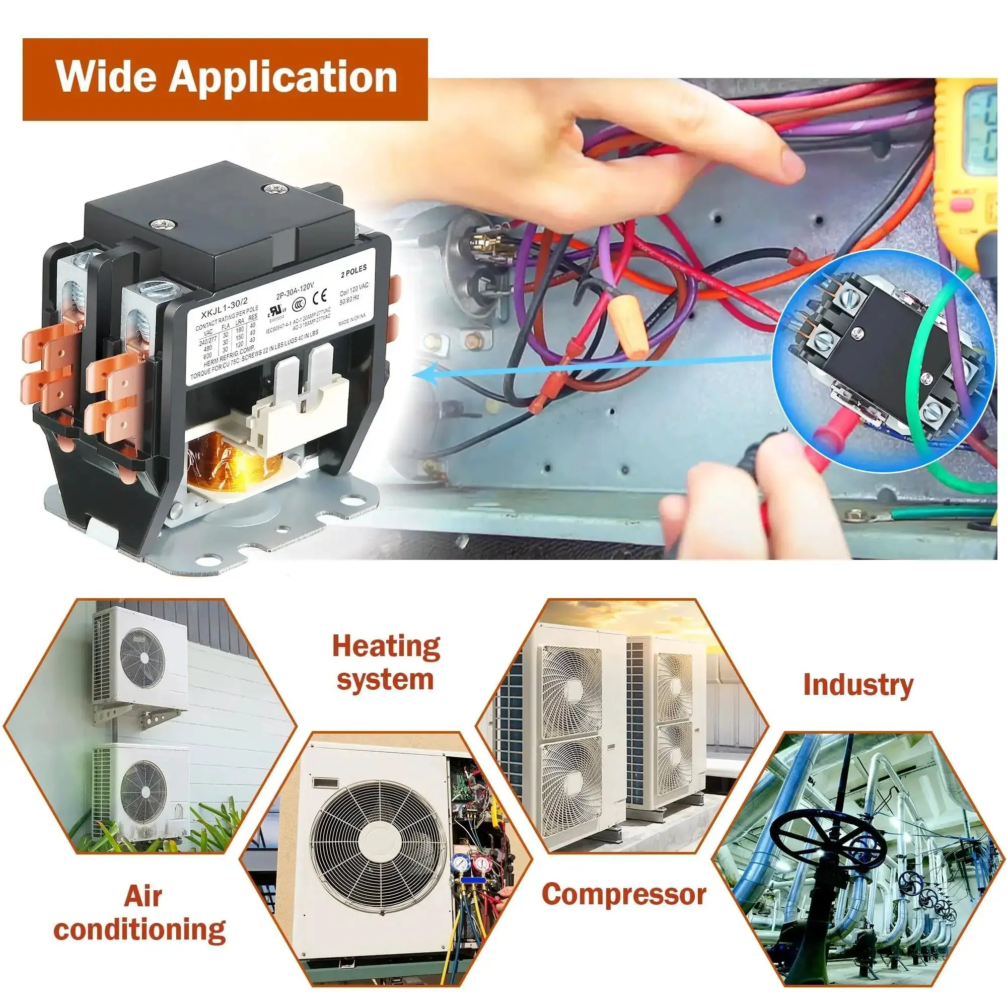 4 Pack HVAC Contactor Replacement Kit 120V 30A Two Pole Relays For Air Conditioner Heat Pump And Refrigerator Systems Compatible With C230B UL Certified - Image 2