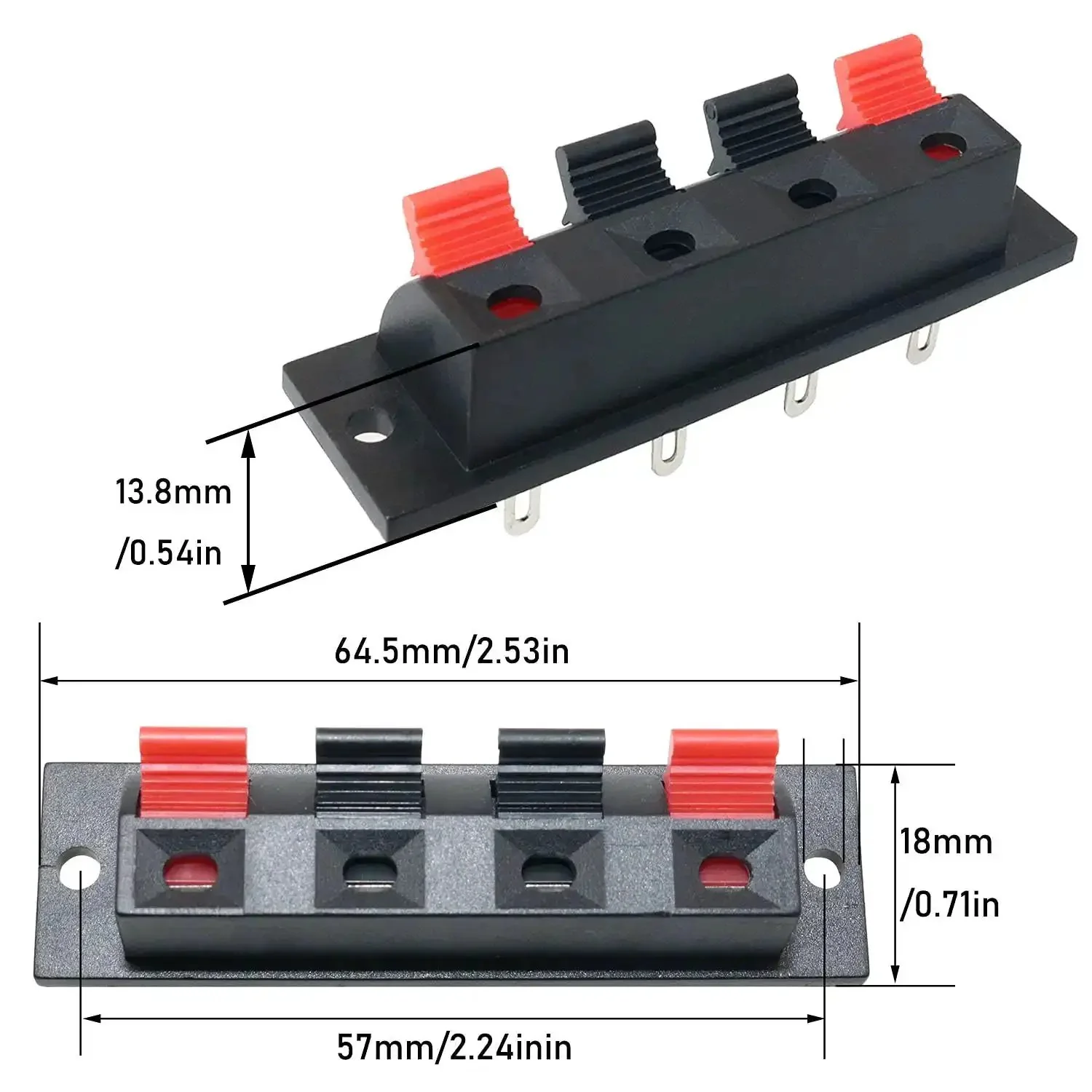 4 Pack Large Size Spring Push Speaker Terminal Block For No Fuss Wiring, Jack Socket Connector, Push In Terminal Strip With Red And Black Polarity, Great For Speakers And Test Stands, Durable 100V 1.5A Load - Image 4