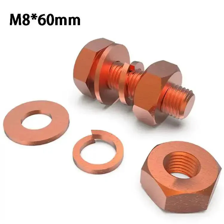4 Pack M8 60mm Hex Bolts Kit With Nuts, Flat Washers And Spring Lock Washers In T2 Conductive Pure Copper Hex Head Screws For Heavy Duty Projects For Tough Environments - Image 5