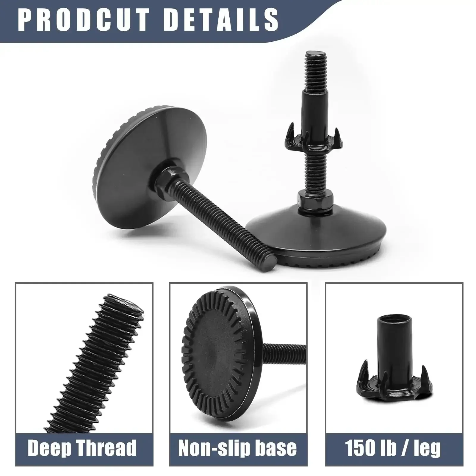 4 Pack M8 Furniture Levelers Adjustable Feet For Tables, Sofas, Cabinets, And Workbenches Plus Beefy Heavy Duty Stabilizers For Uneven Floors With Wrench And T Nuts - Image 6
