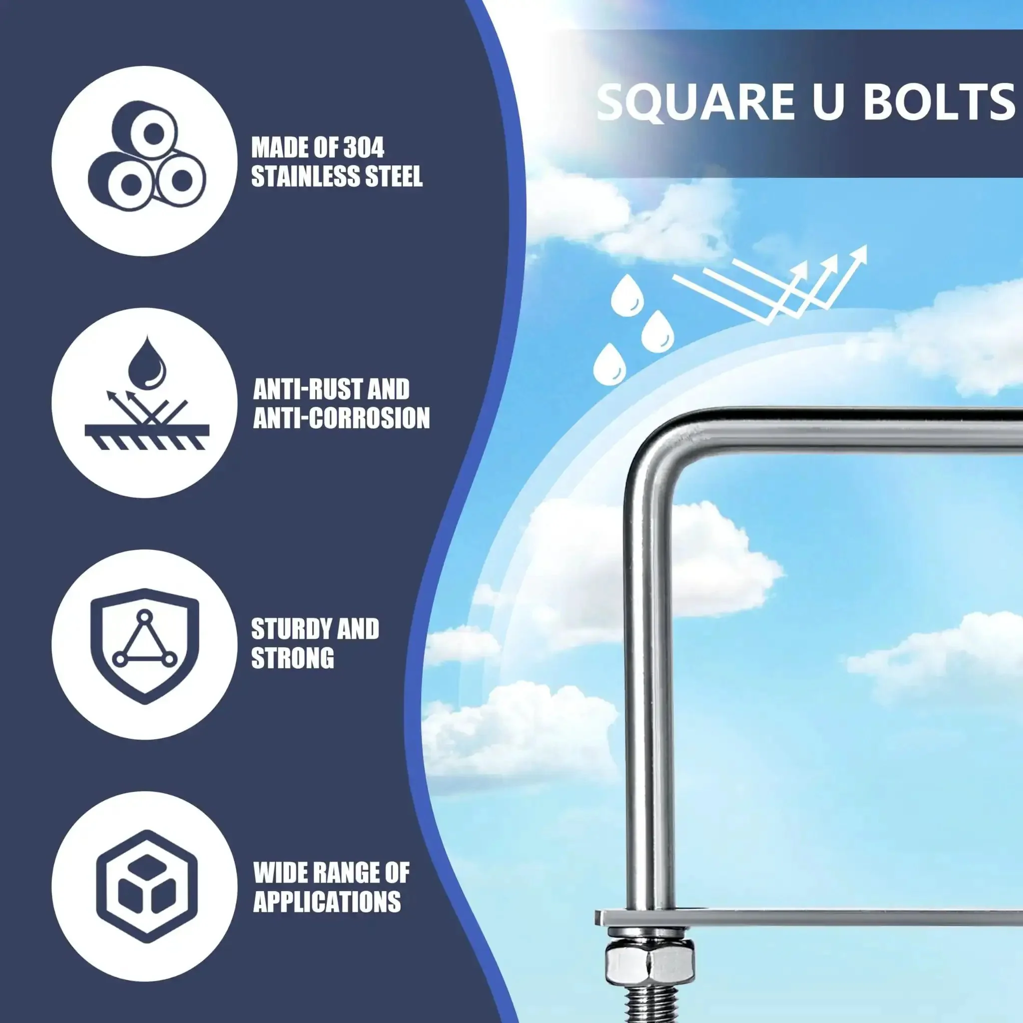 4 Pack M8 Square U Bolts 2 Inch Wide 304 Stainless Steel With Nuts Plate And Washers Heavy Duty Square U Bolts Hardware Set 50mm Shank By 100mm Overall Ideal For Pipes Decks Trailers And Vehicles - Image 4