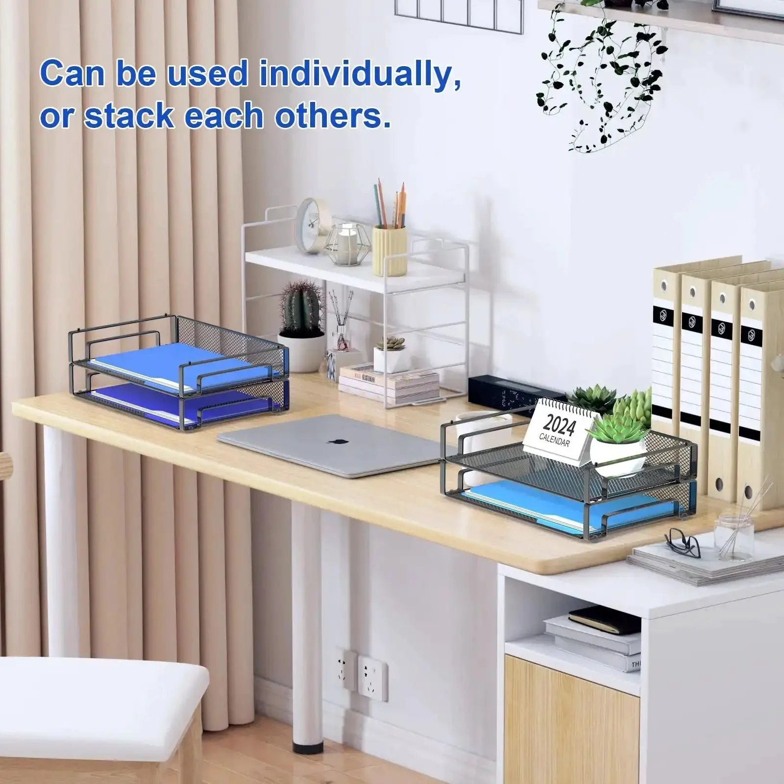4 Pack Stackable Letter Paper Trays Desk File Organizer Mesh Paper Sorter For Letter And A4 Size Folders Documents With Non Slip Rubber Feet Sturdy Metal Mesh Workspace Saver For Your Desk - Image 4