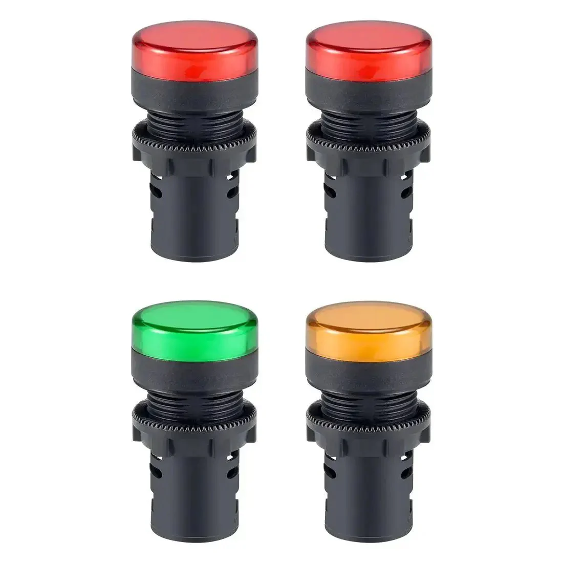 4 Pack Tri Color LED Indicator Lights 24V AC DC 22mm Panel Mount Kit With Red Green Yellow LEDs For Electrical Control Panels HVAC DIY Projects Easy Plug And Play Screw Clamp Connection And Slim Behind Panel Design